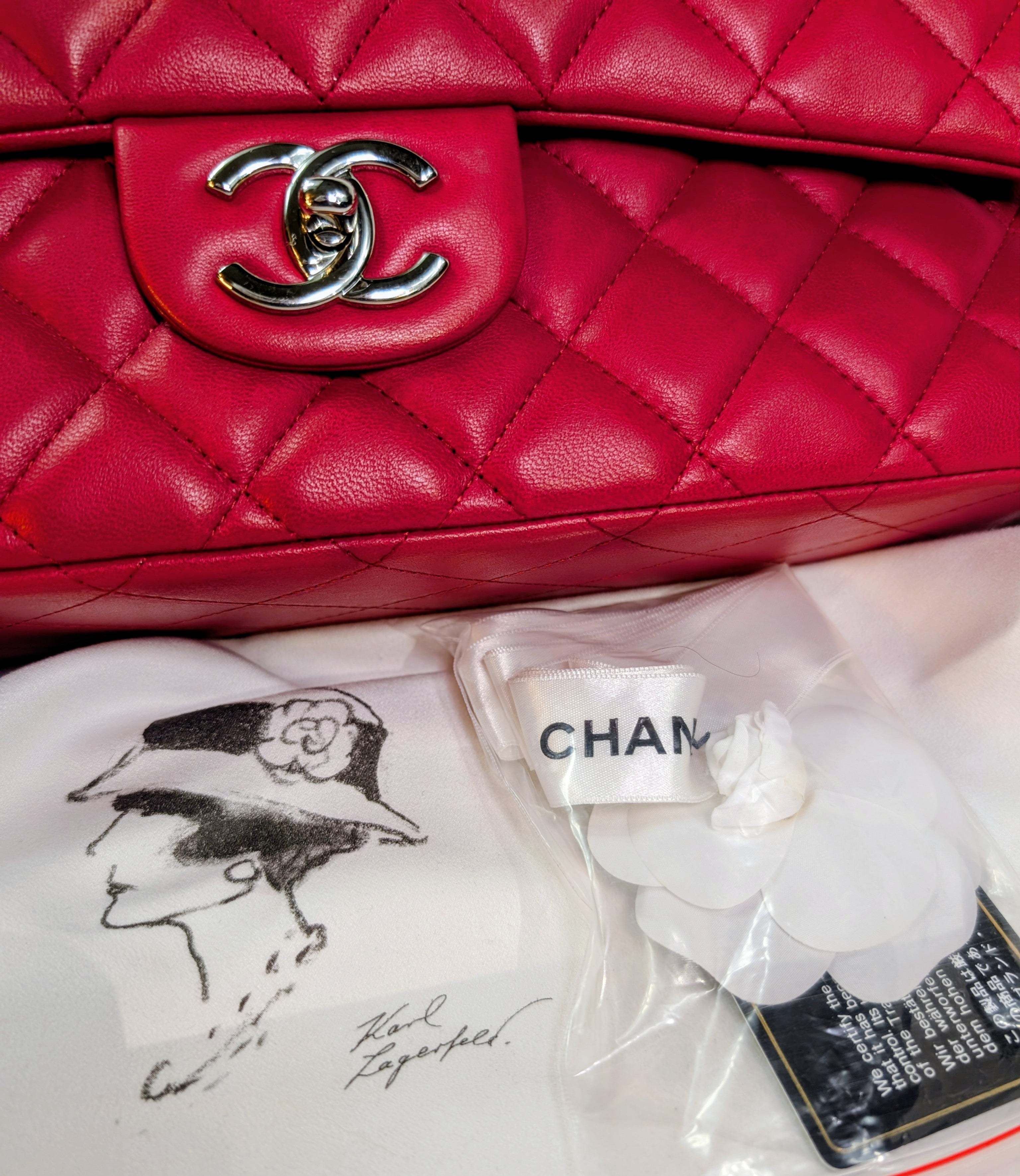 Chanel Rare 2013 17b Red Quilted Classic Jumbo Lambskin Double Flap