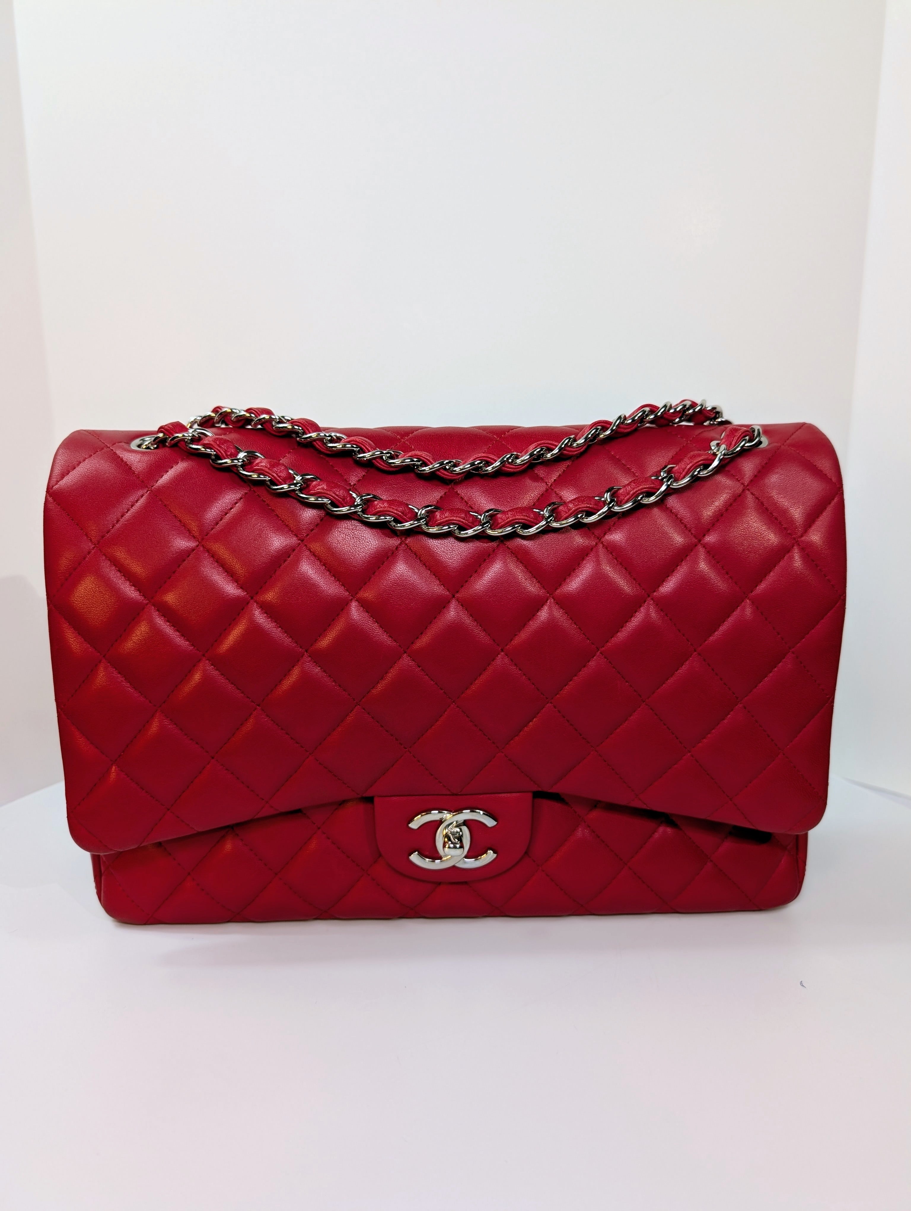 Chanel Rare 2013 17b Red Quilted Classic Jumbo Lambskin Double Flap