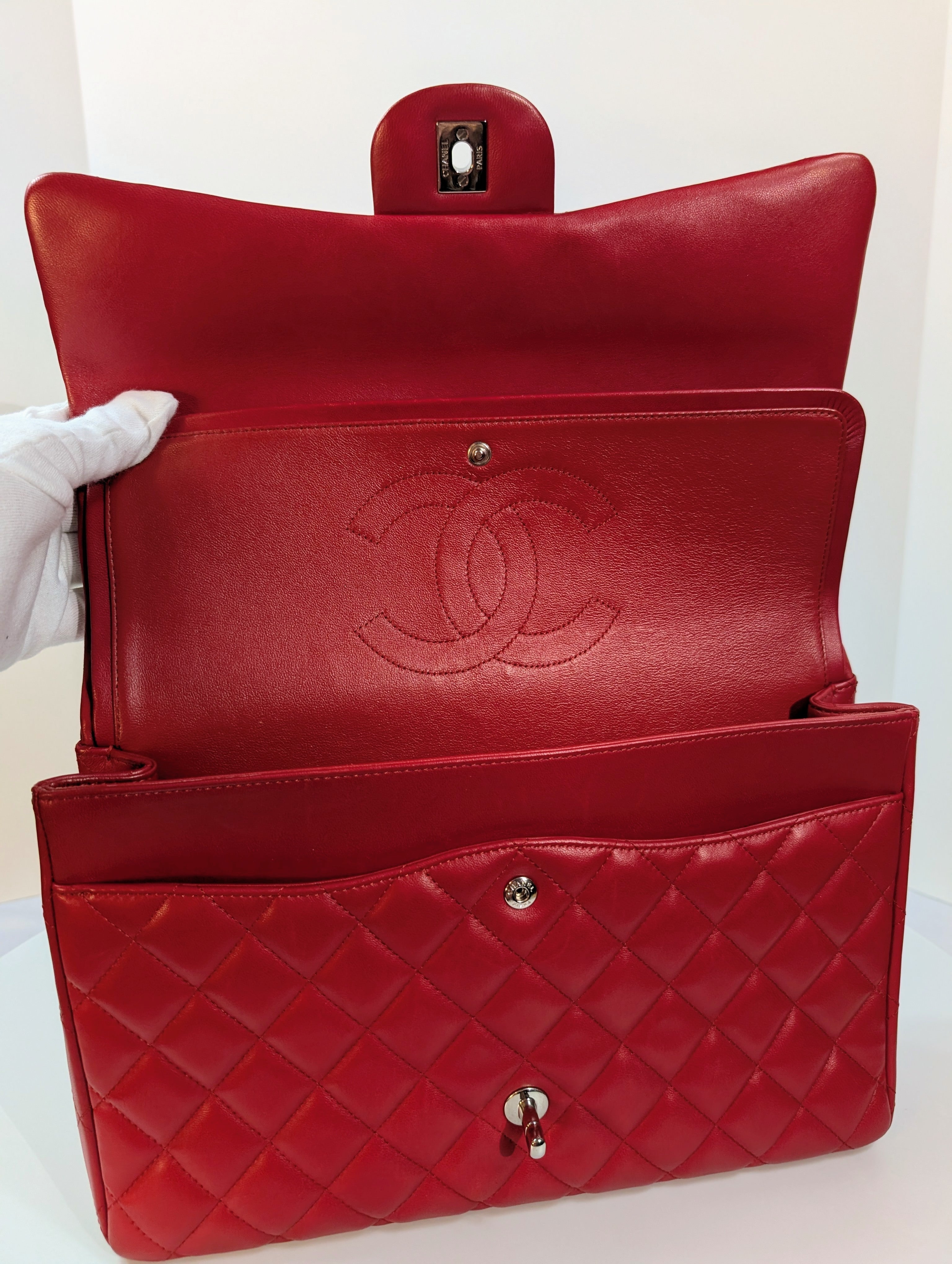 Chanel Rare 2013 17b Red Quilted Classic Jumbo Lambskin Double Flap