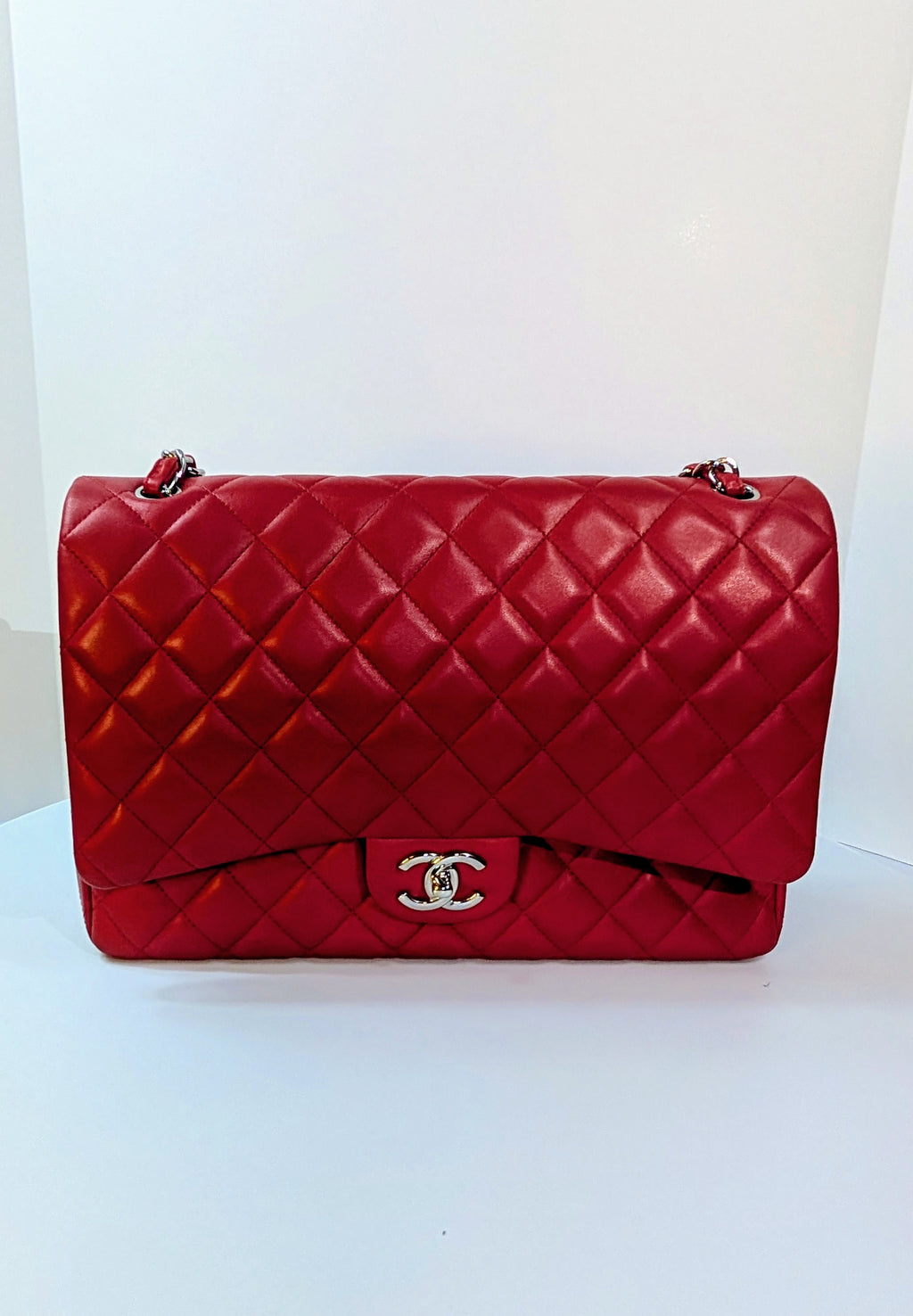Chanel Rare 2013 17b Red Quilted Classic Jumbo Lambskin Double Flap