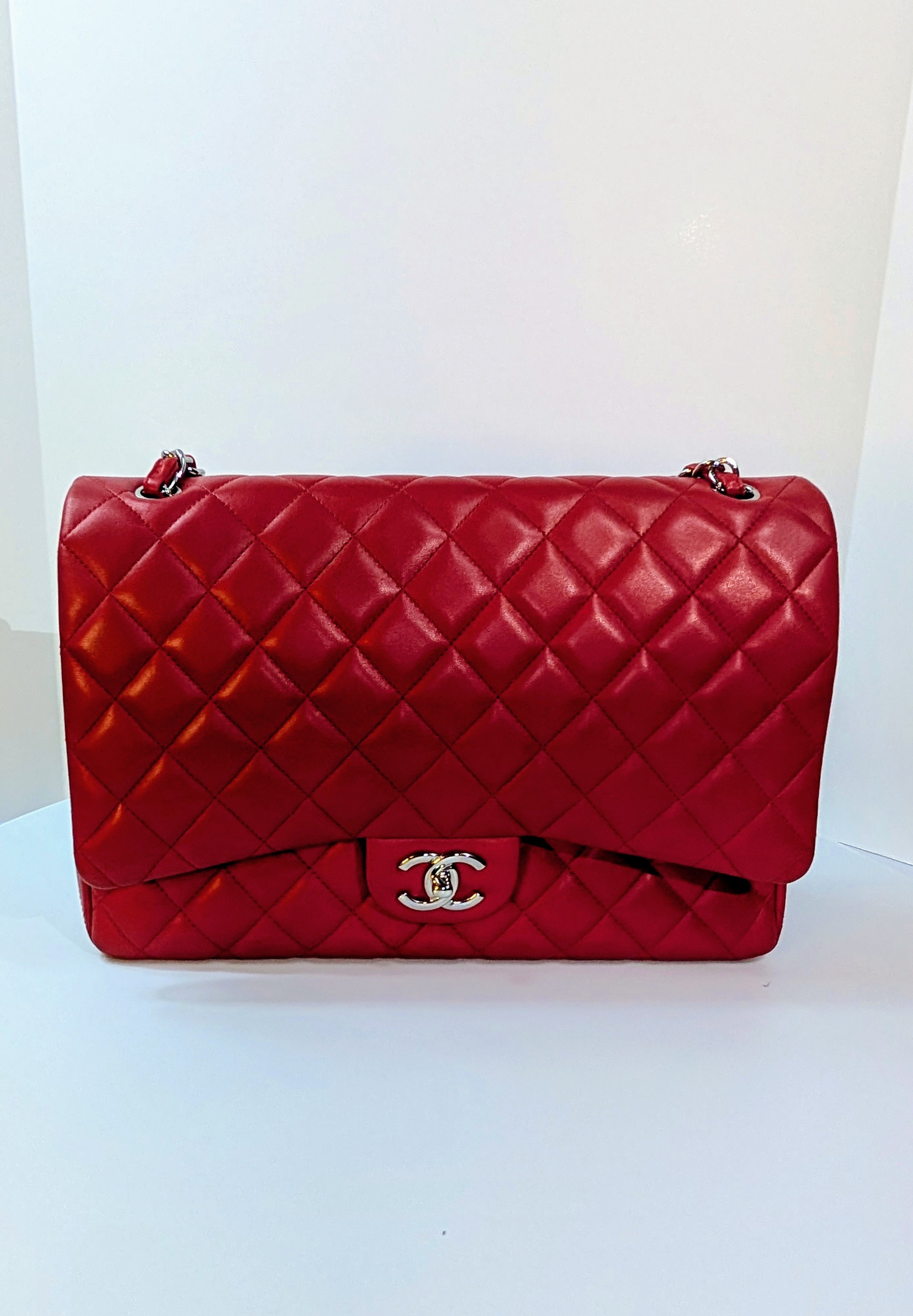 Chanel Rare 2013 17b Red Quilted Classic Jumbo Lambskin Double Flap