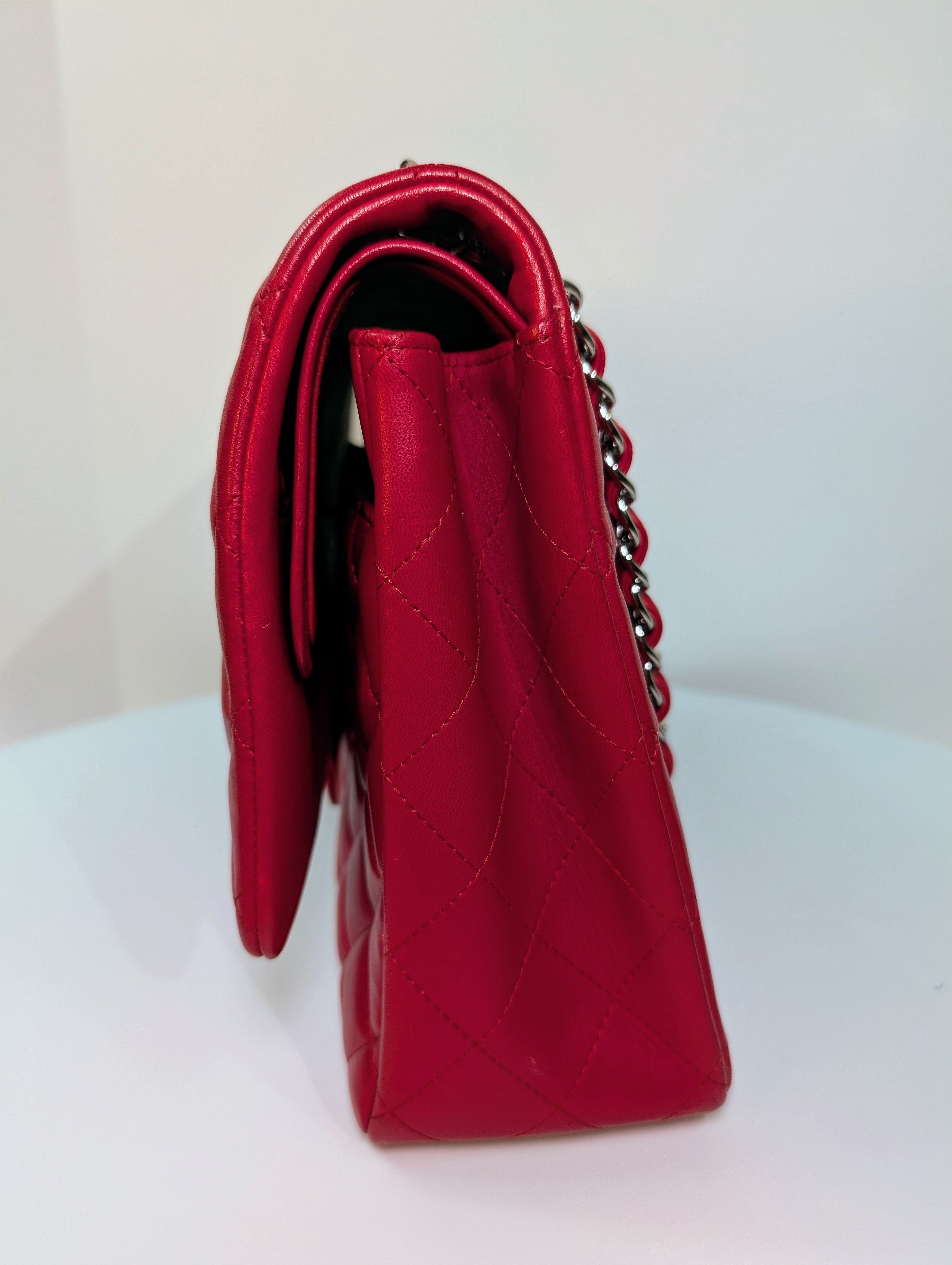 Chanel Rare 2013 17b Red Quilted Classic Jumbo Lambskin Double Flap