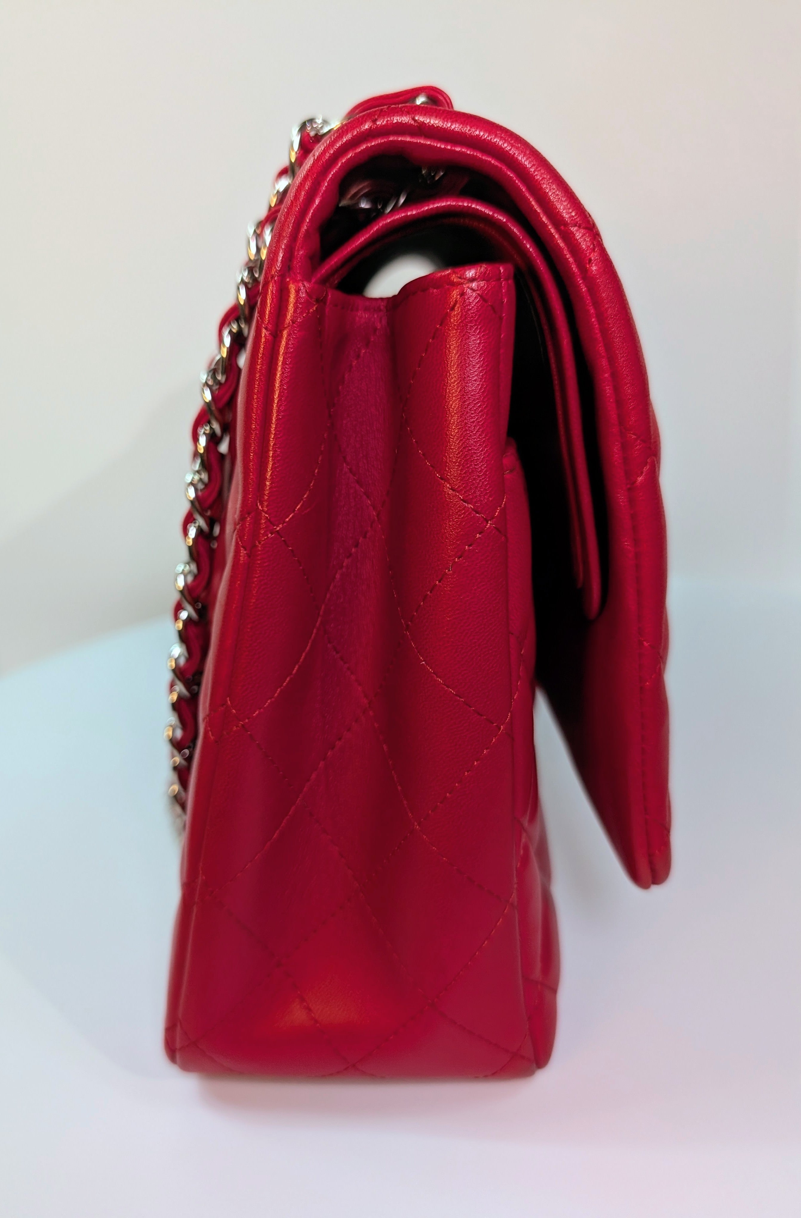 Chanel Rare 2013 17b Red Quilted Classic Jumbo Lambskin Double Flap