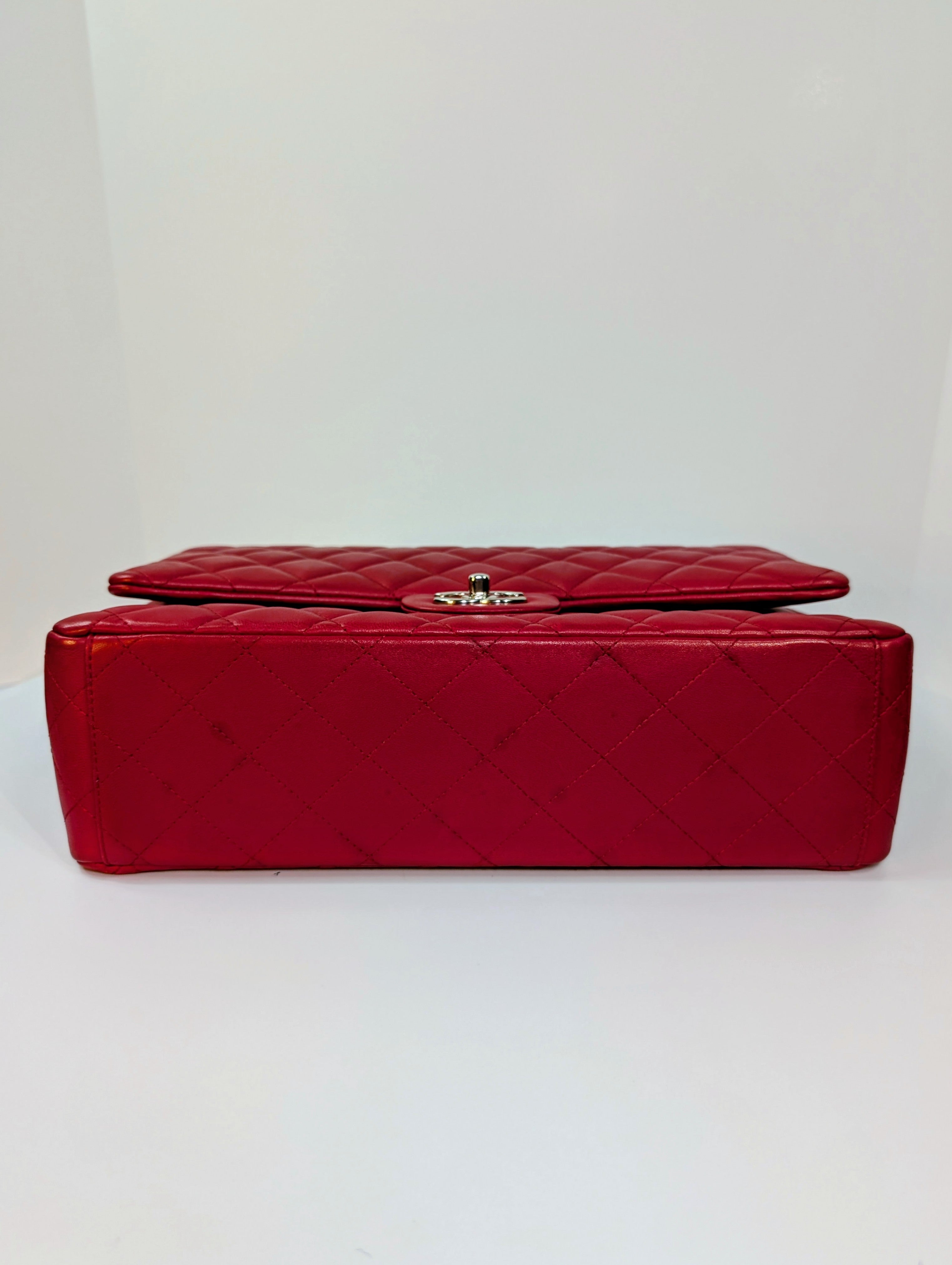 Chanel Rare 2013 17b Red Quilted Classic Jumbo Lambskin Double Flap