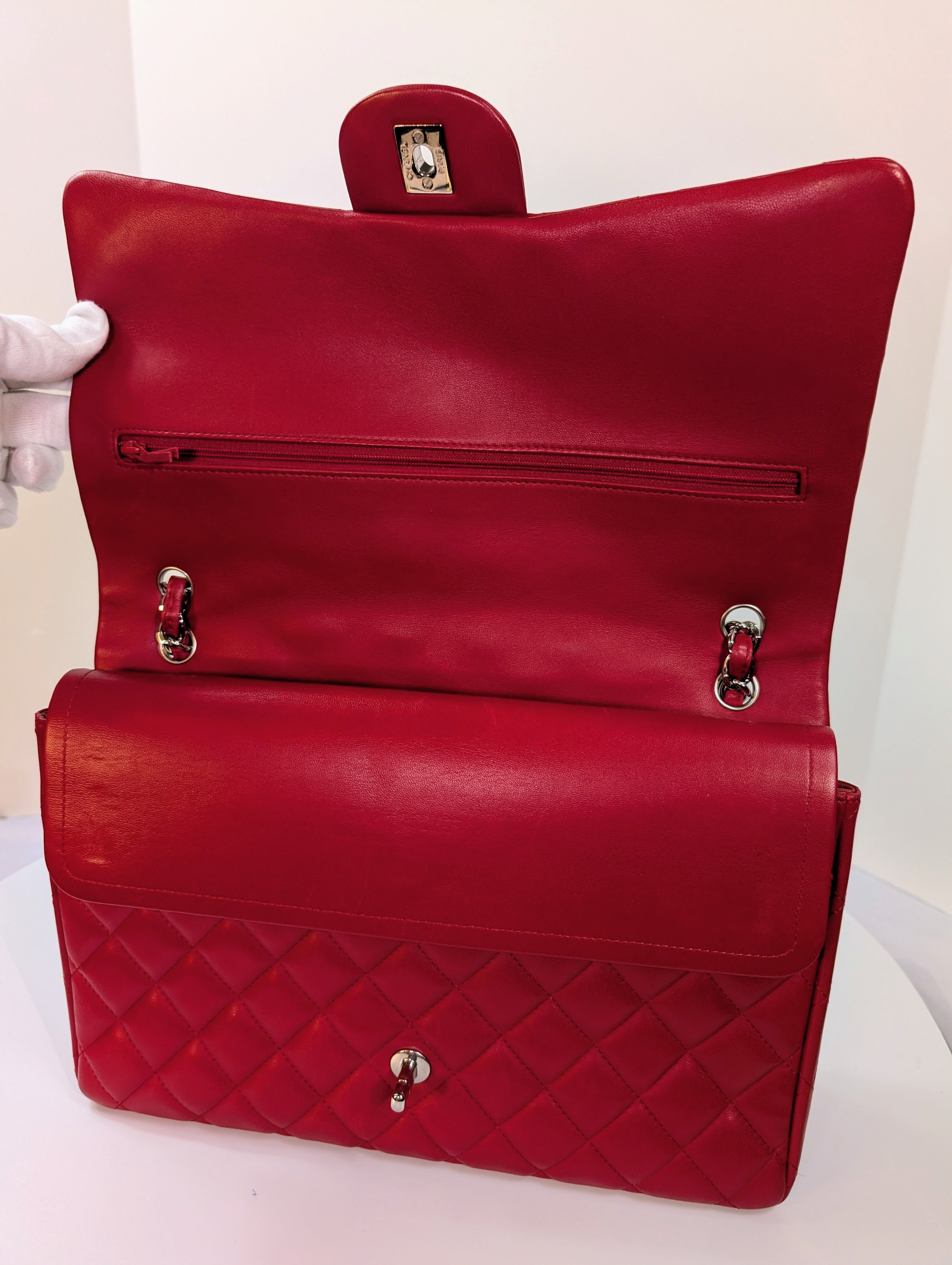 Chanel Rare 2013 17b Red Quilted Classic Jumbo Lambskin Double Flap