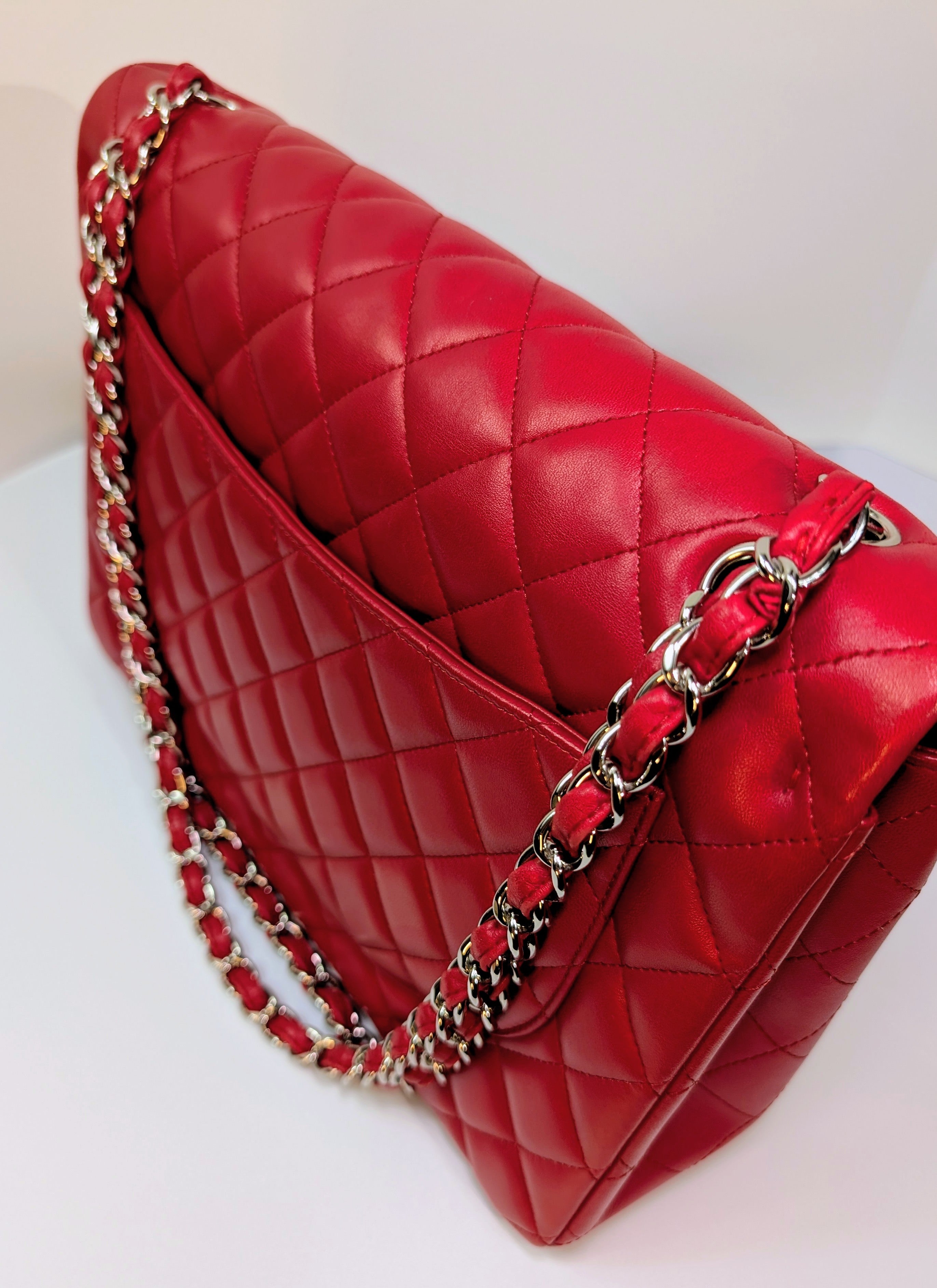 Chanel Rare 2013 17b Red Quilted Classic Jumbo Lambskin Double Flap