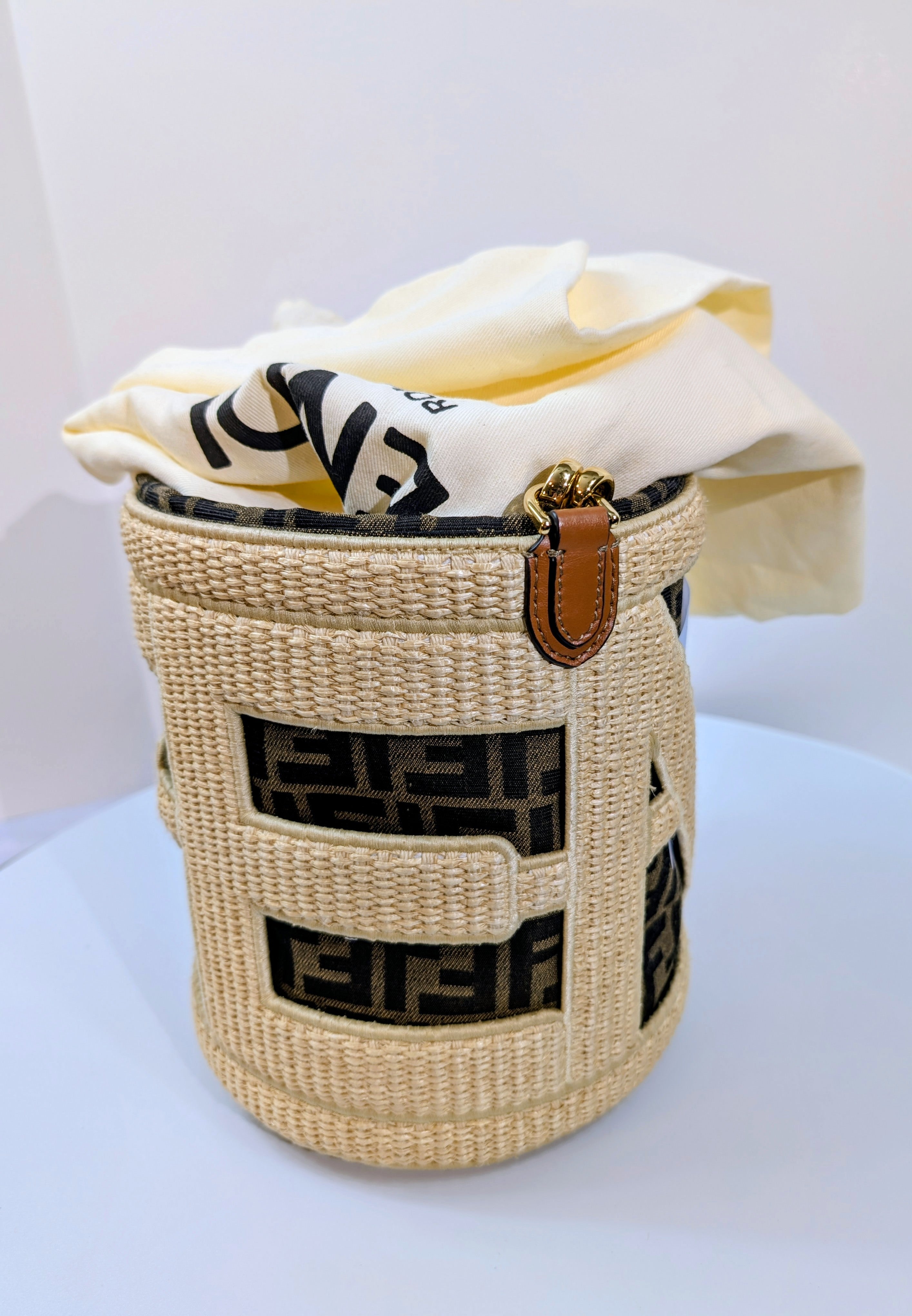 Fendi Step Out Straw and Canvas Bucket Bag with Rare Straps