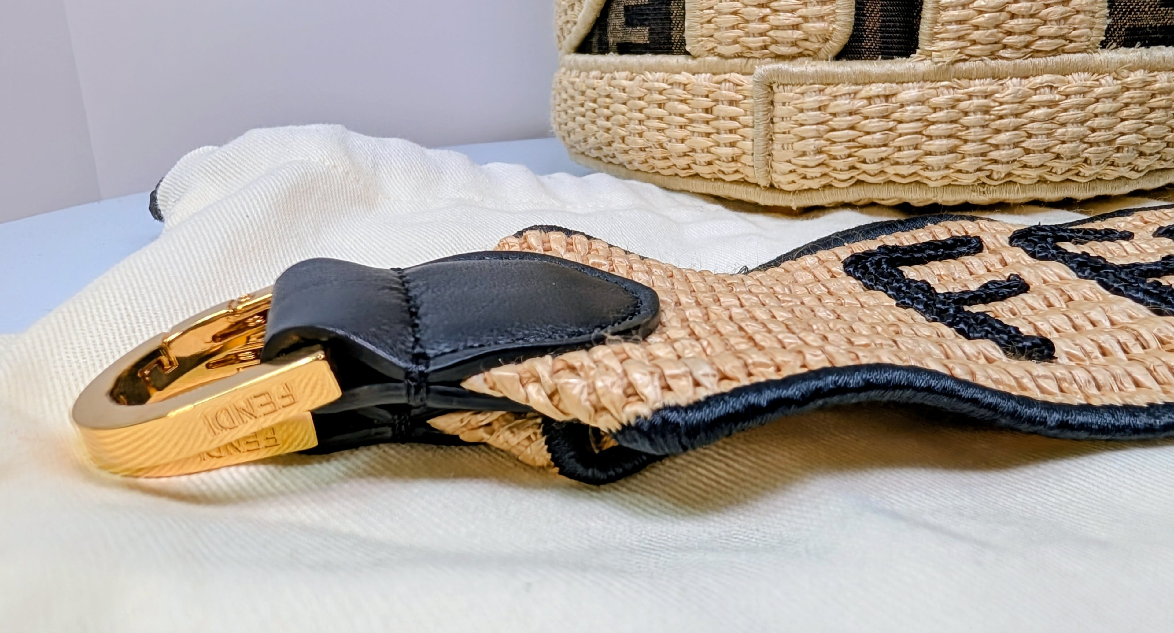 Fendi Step Out Straw and Canvas Bucket Bag with Rare Straps