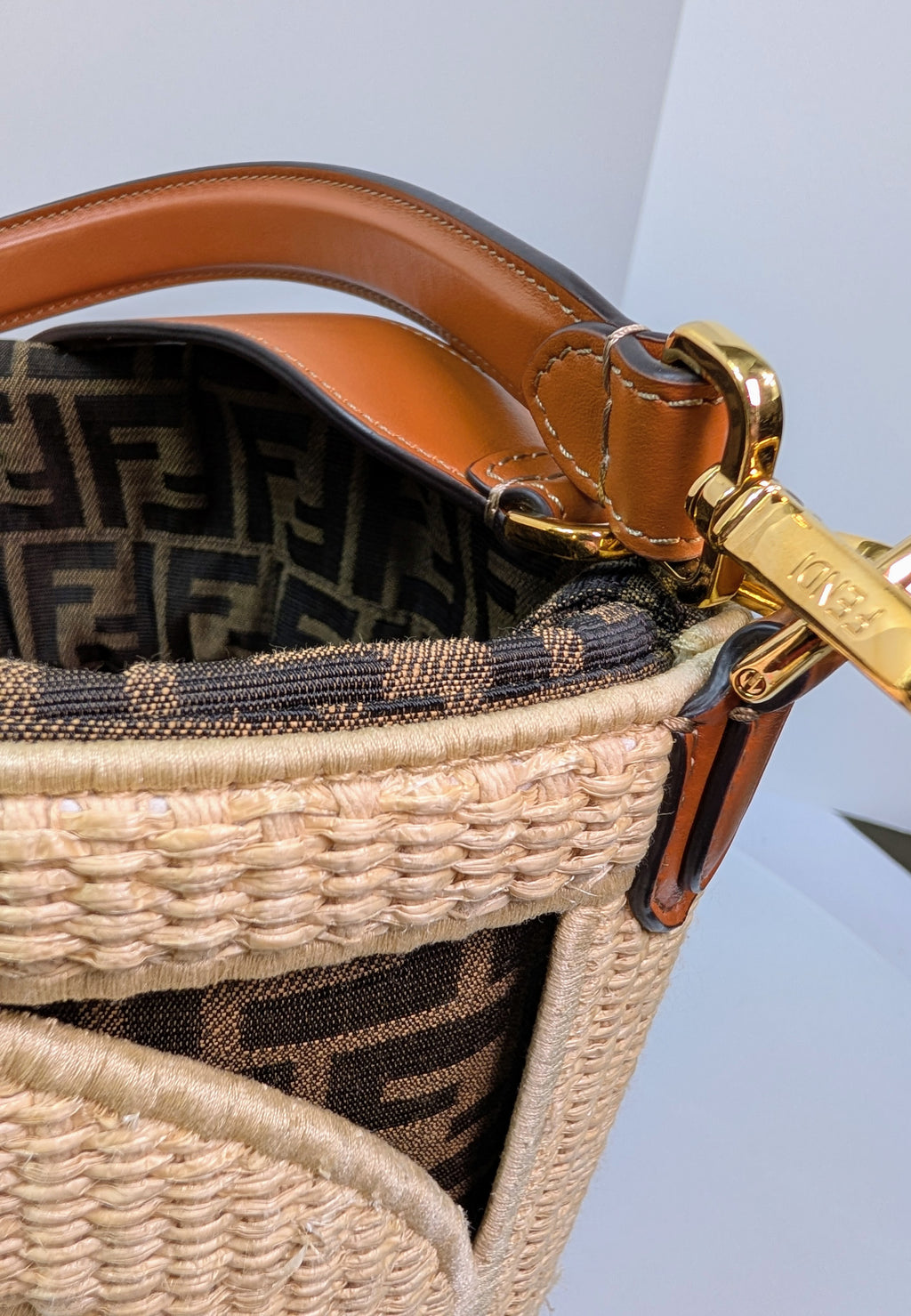 Fendi Step Out Straw and Canvas Bucket Bag with Rare Straps