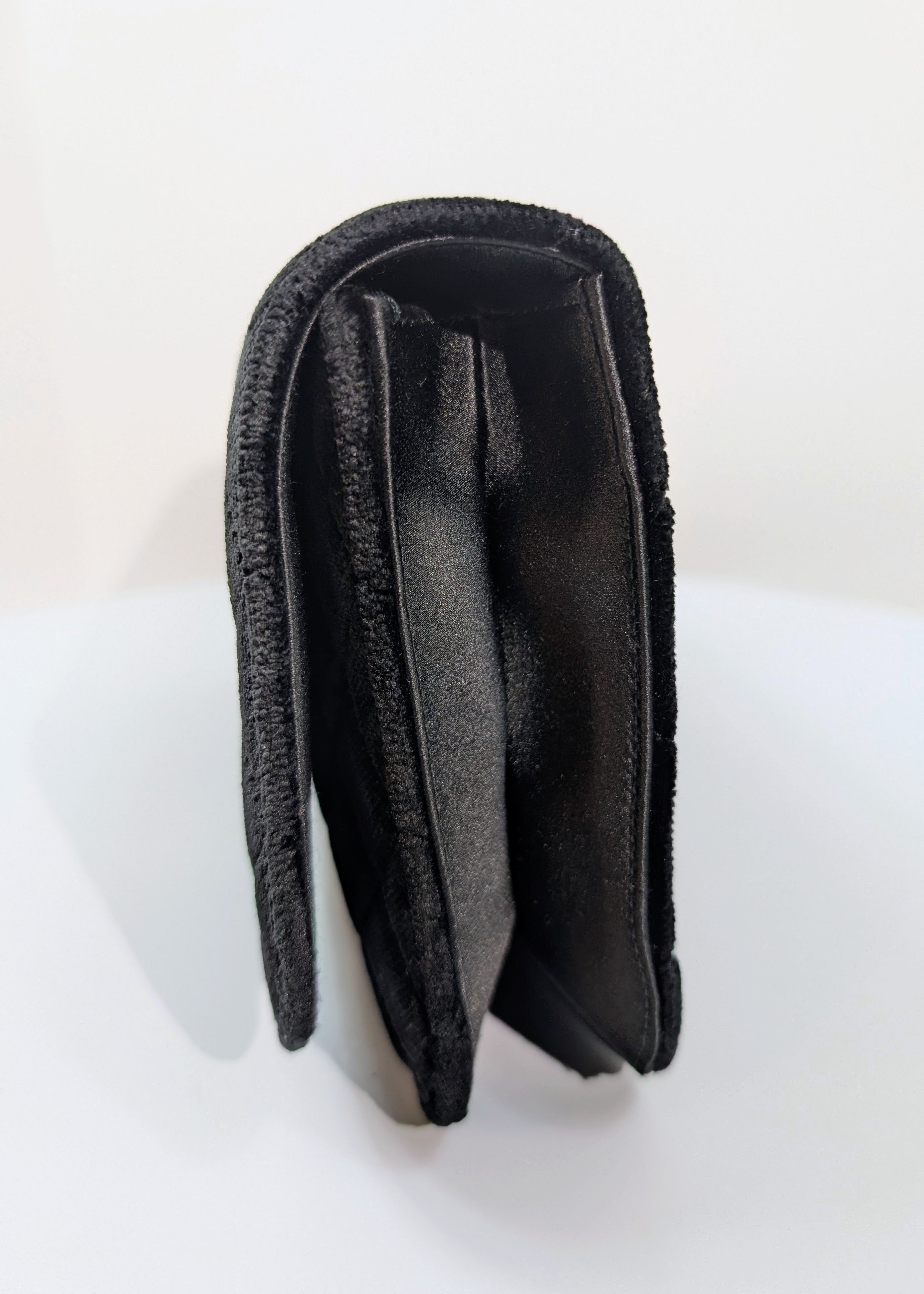 Chanel Paris Cosmopolite Black Velvet Quilted Flap Clutch with Pearl Button