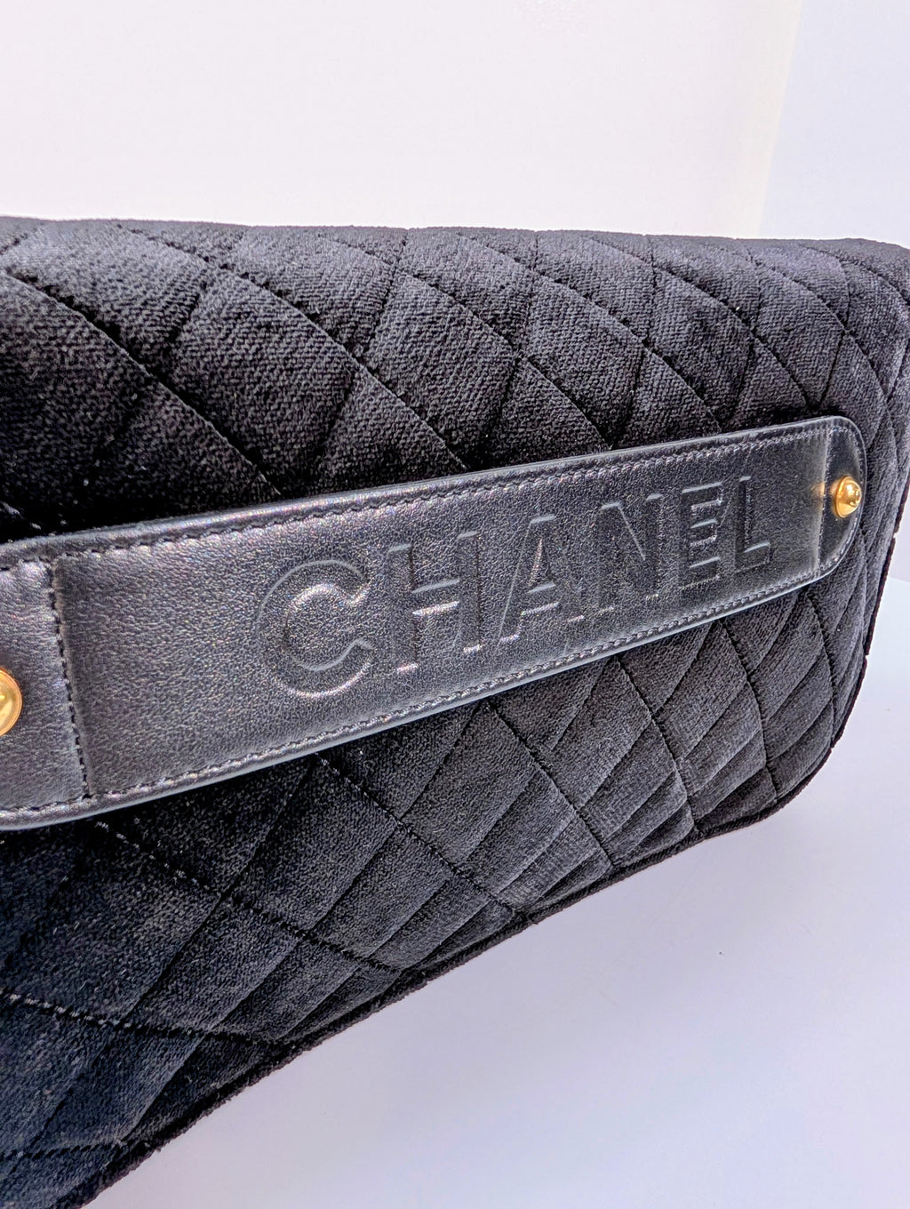 Chanel Paris Cosmopolite Black Velvet Quilted Flap Clutch with Pearl Button