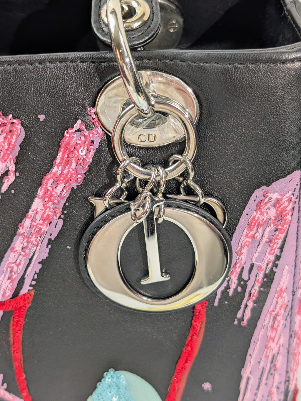 Dior Rare Black Lady Dior Multi-Color Sequined Art Collection Bag (Olympia Scarry)