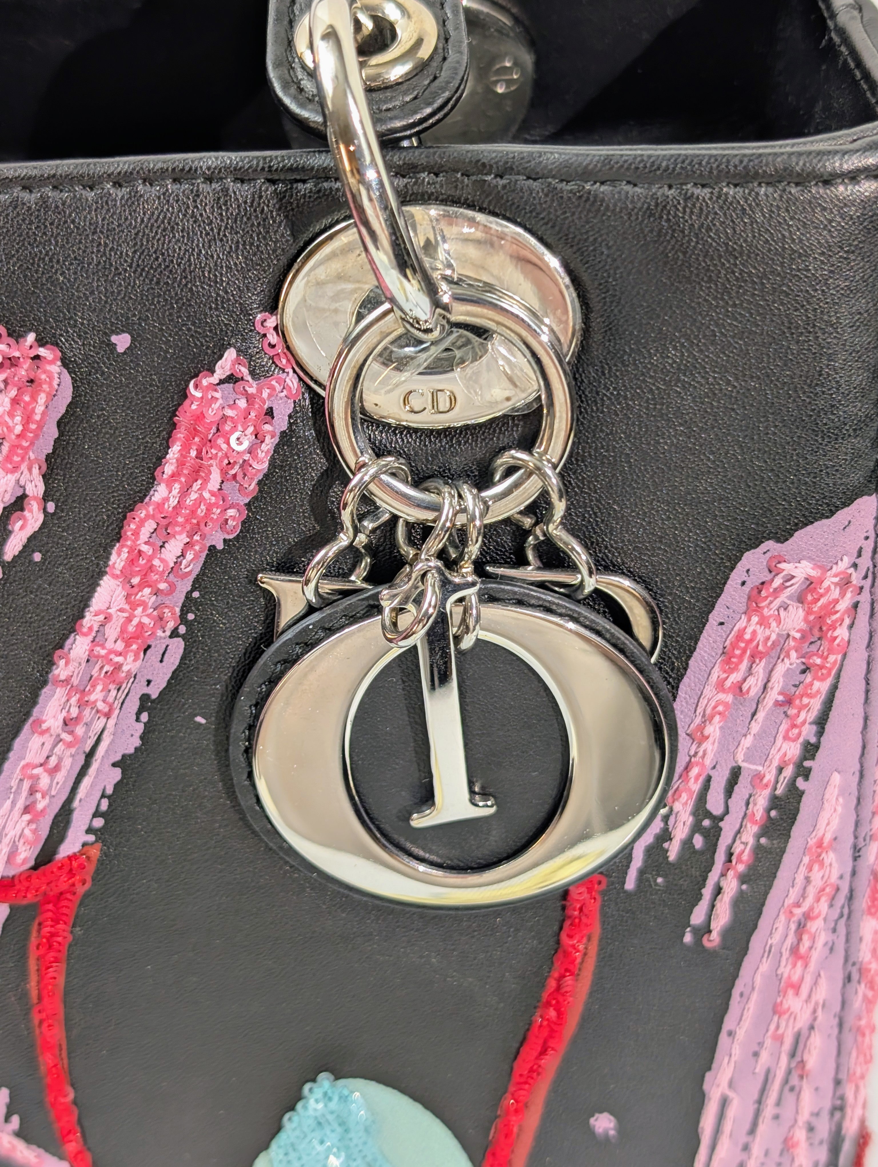 Dior Rare Black Lady Dior Multi-Color Sequined Art Collection Bag (Olympia Scarry)