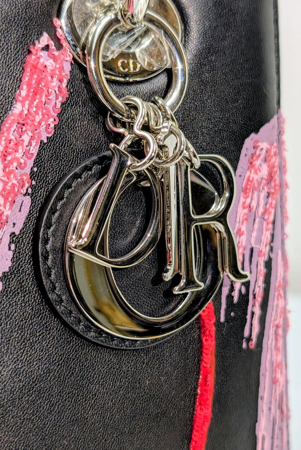 Dior Rare Black Lady Dior Multi-Color Sequined Art Collection Bag (Olympia Scarry)