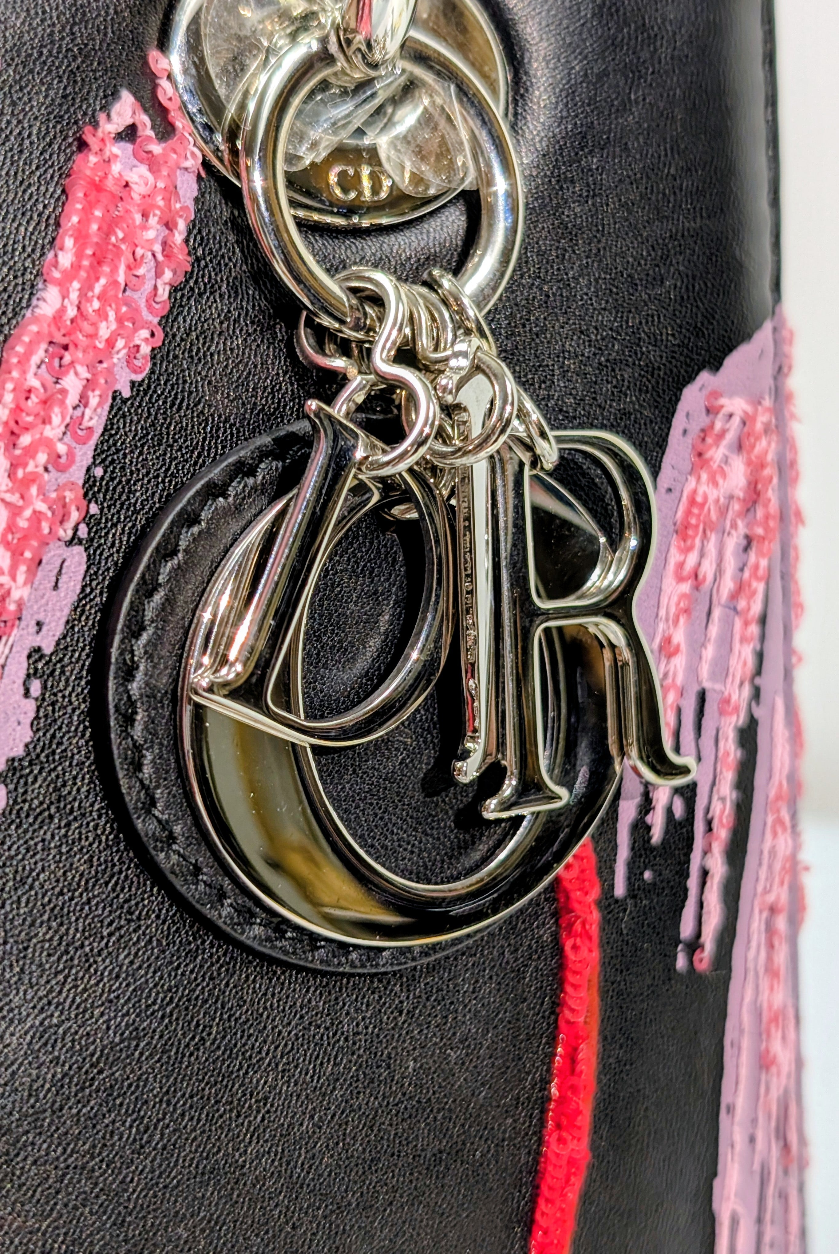Dior Rare Black Lady Dior Multi-Color Sequined Art Collection Bag (Olympia Scarry)