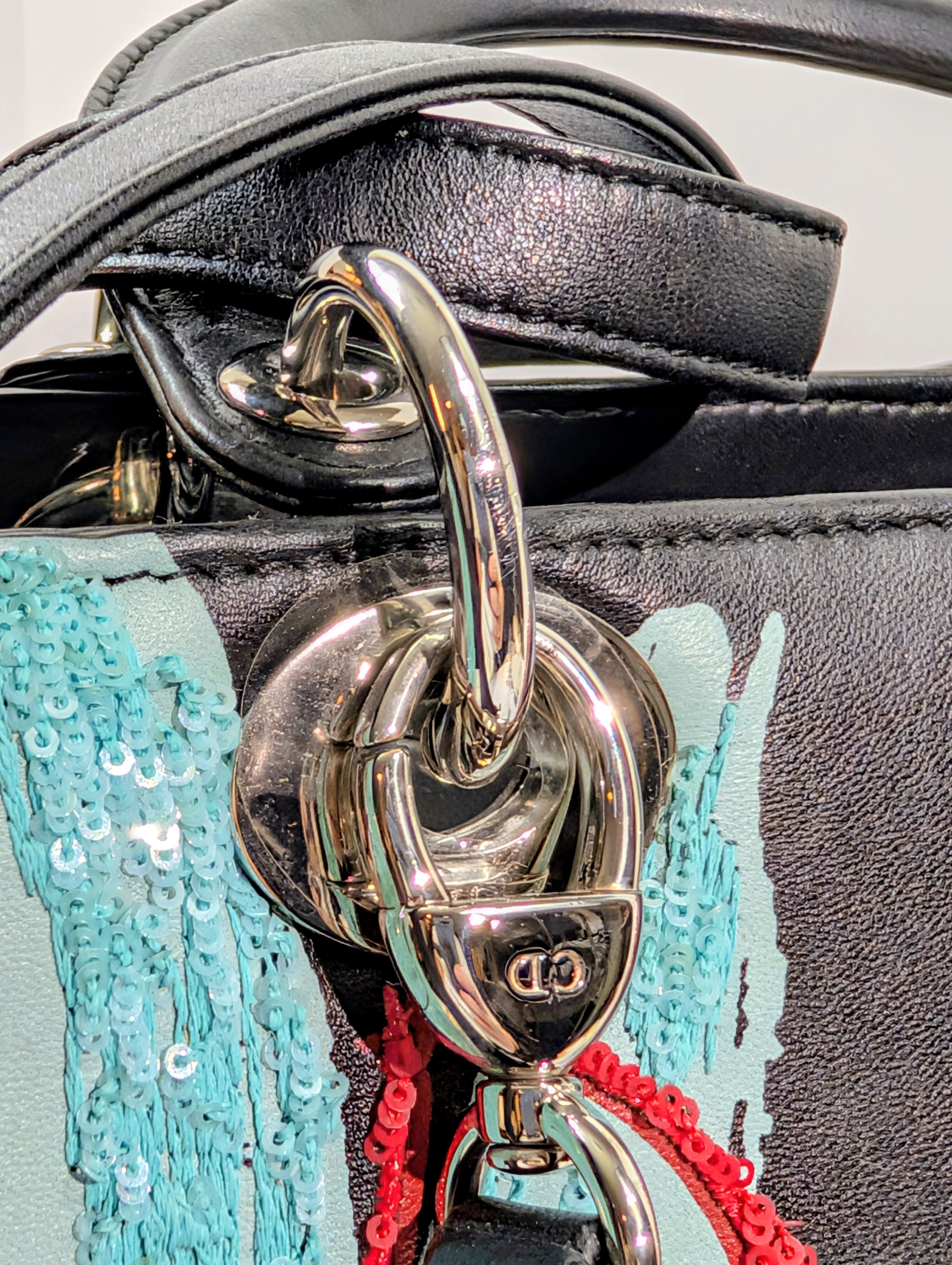 Dior Rare Black Lady Dior Multi-Color Sequined Art Collection Bag (Olympia Scarry)