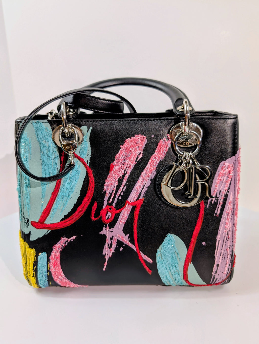 Dior Rare Black Lady Dior Multi-Color Sequined Art Collection Bag (Olympia Scarry)