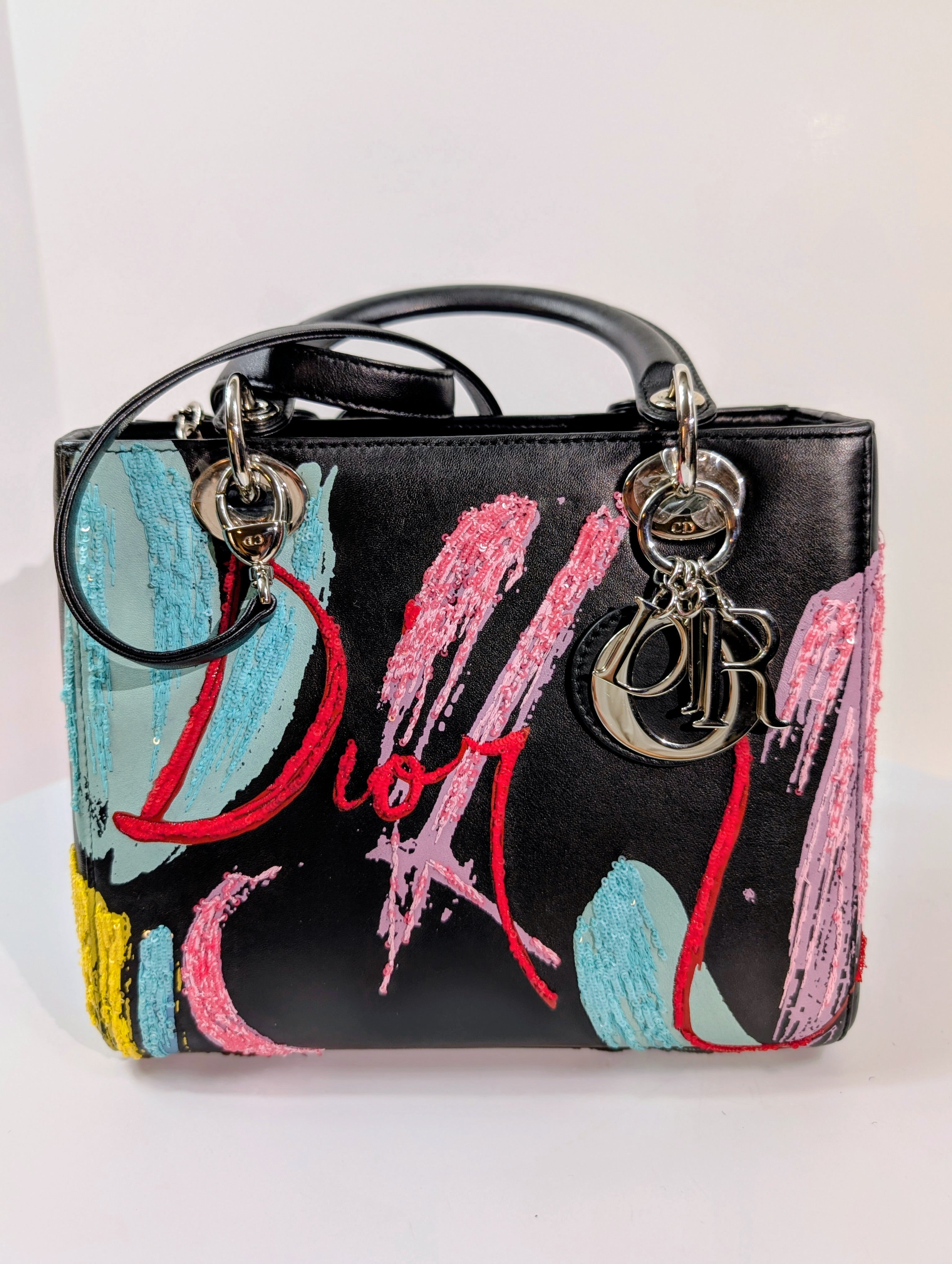 Dior Rare Black Lady Dior Multi-Color Sequined Art Collection Bag (Olympia Scarry)