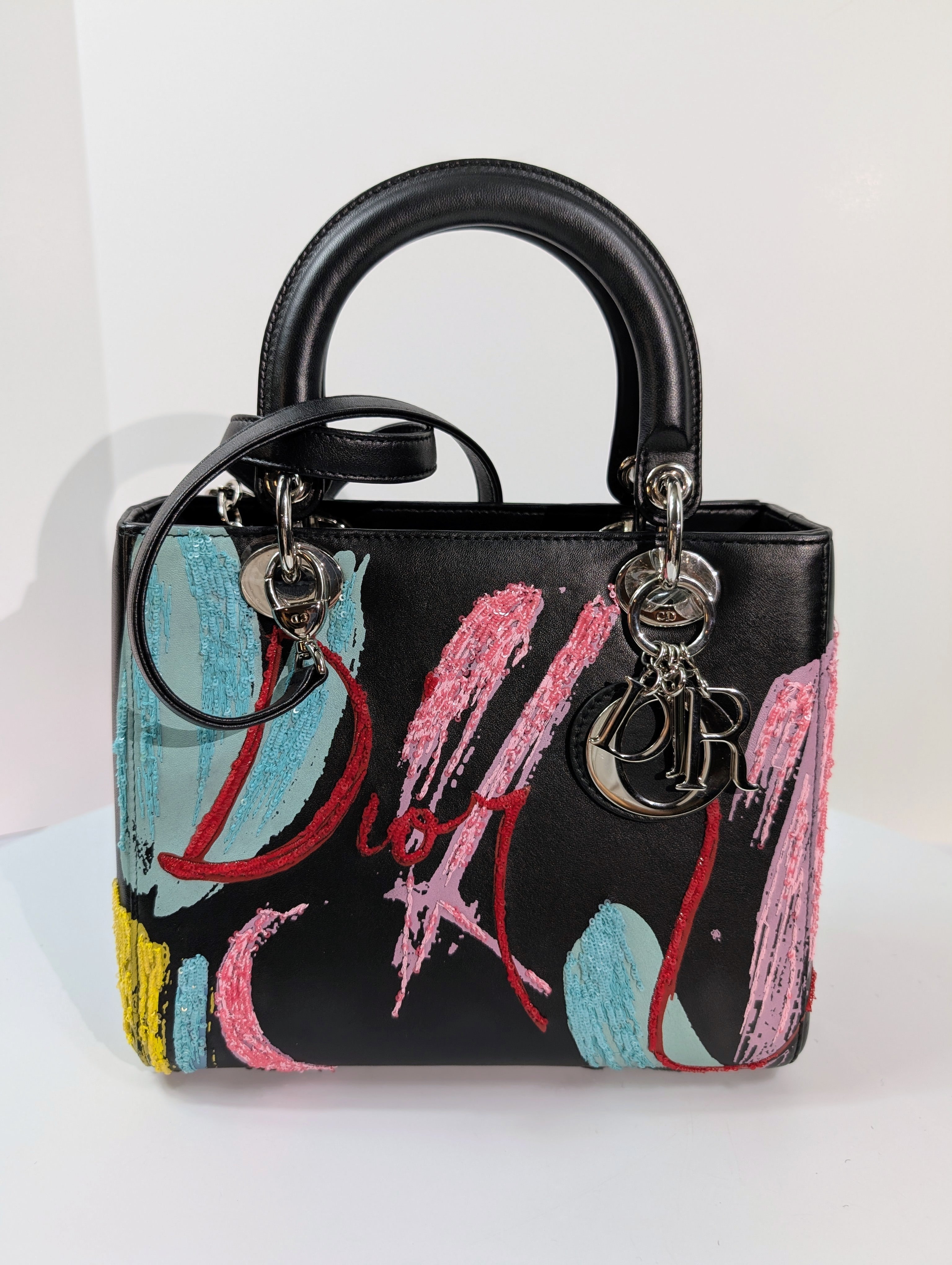 Dior Rare Black Lady Dior Multi-Color Sequined Art Collection Bag (Olympia Scarry)