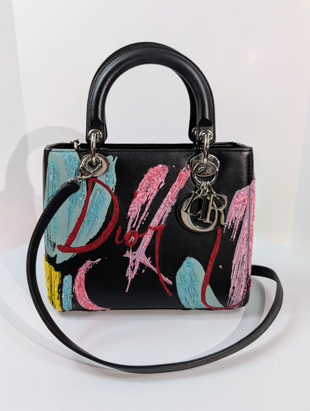 Dior Rare Black Lady Dior Multi-Color Sequined Art Collection Bag (Olympia Scarry)