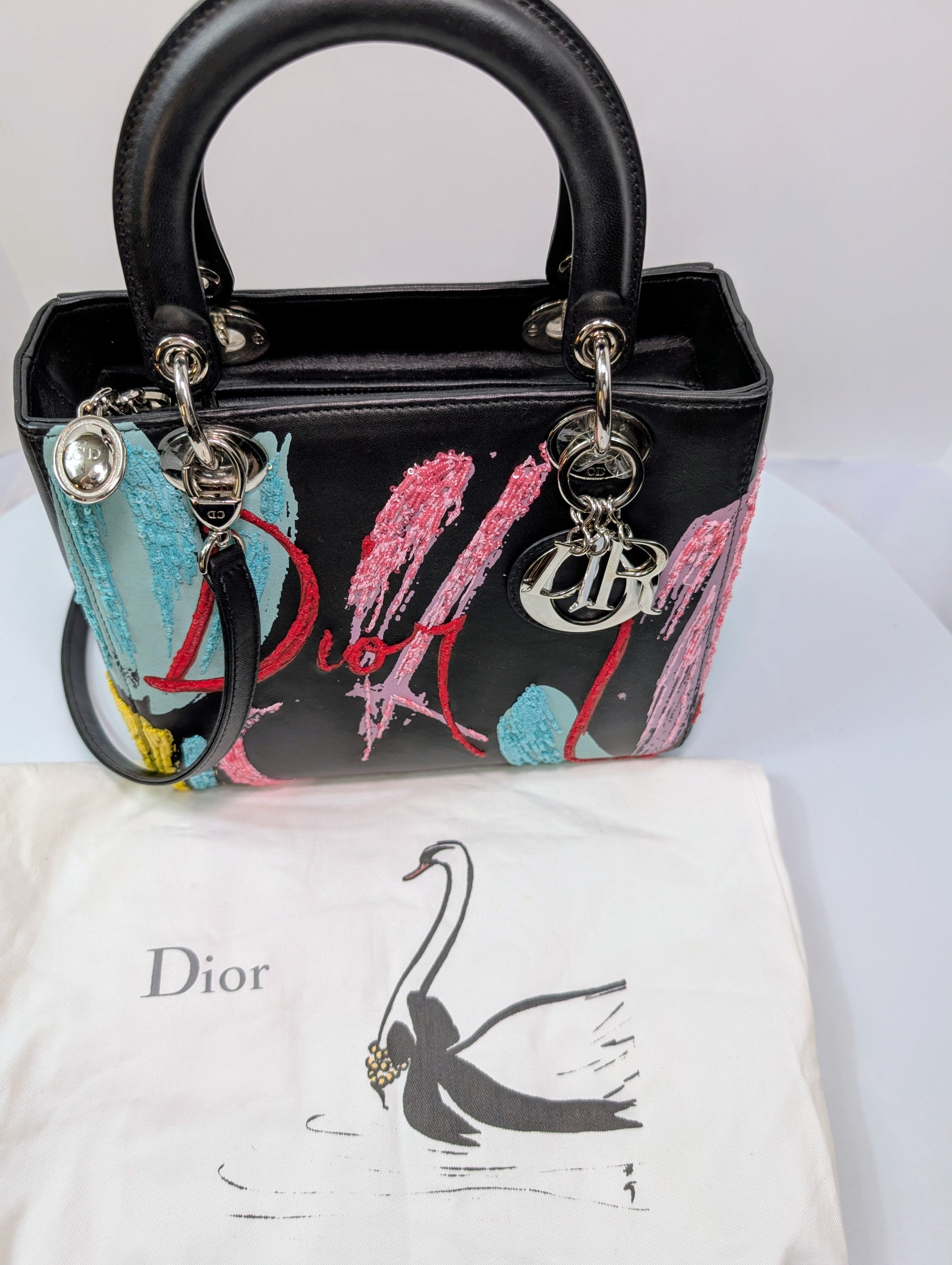 Dior Rare Black Lady Dior Multi-Color Sequined Art Collection Bag (Olympia Scarry)