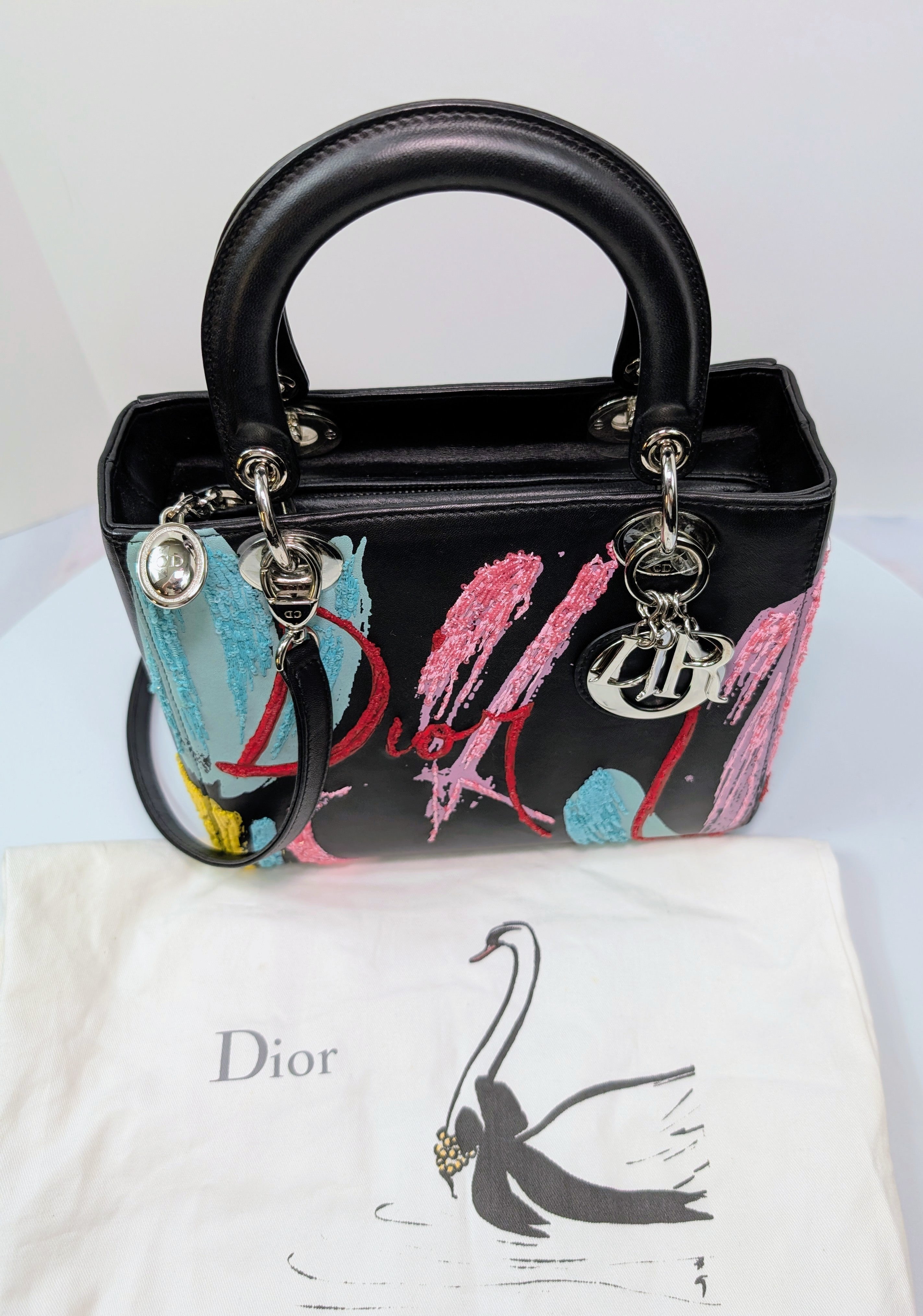 Dior Rare Black Lady Dior Multi-Color Sequined Art Collection Bag (Olympia Scarry)