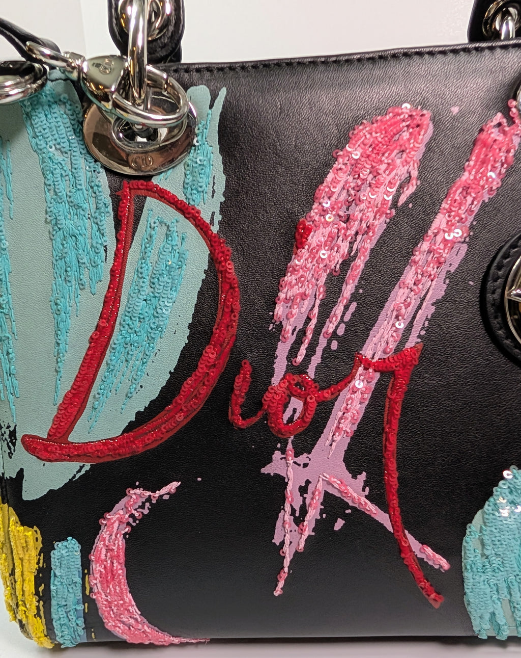 Dior Rare Black Lady Dior Multi-Color Sequined Art Collection Bag (Olympia Scarry)