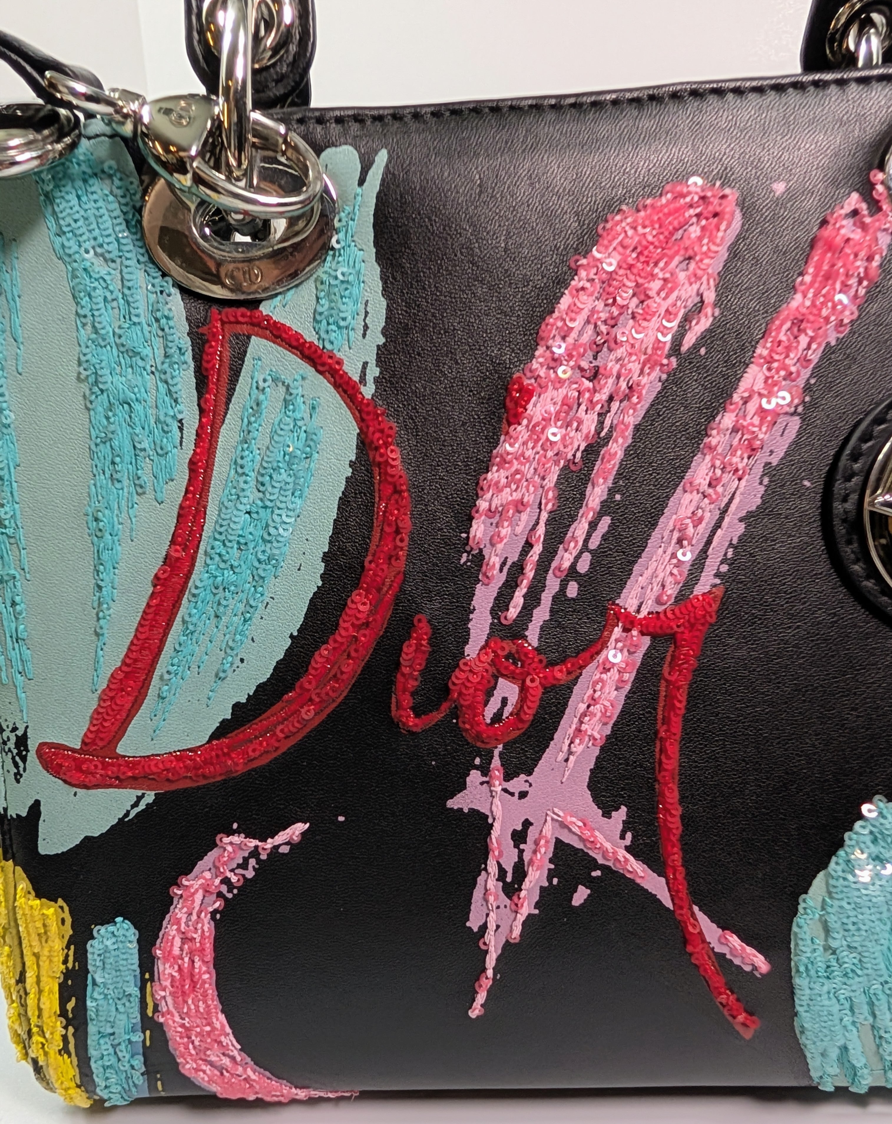 Dior Rare Black Lady Dior Multi-Color Sequined Art Collection Bag (Olympia Scarry)