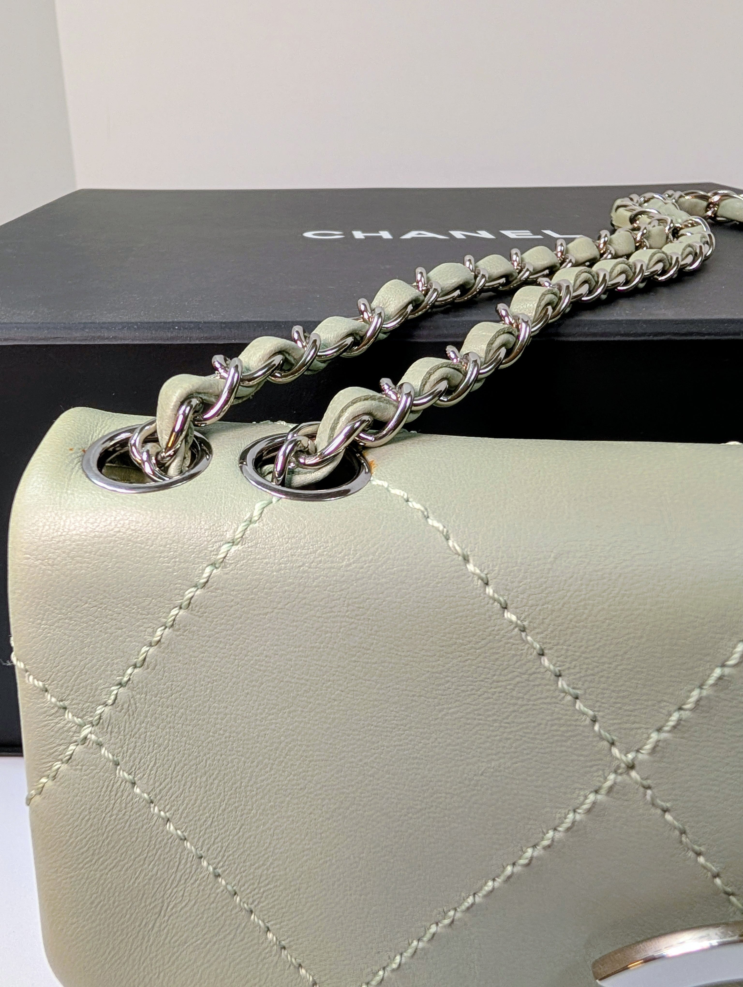 Chanel Vintage Mint Green East West Flap Bag with Oversized Silver CC Lock