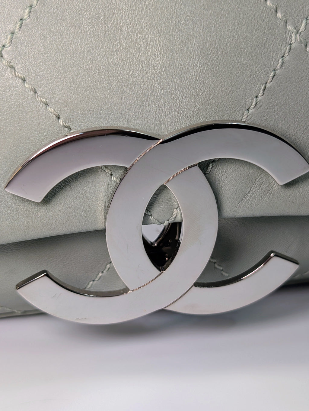 Chanel Vintage Mint Green East West Flap Bag with Oversized Silver CC Lock