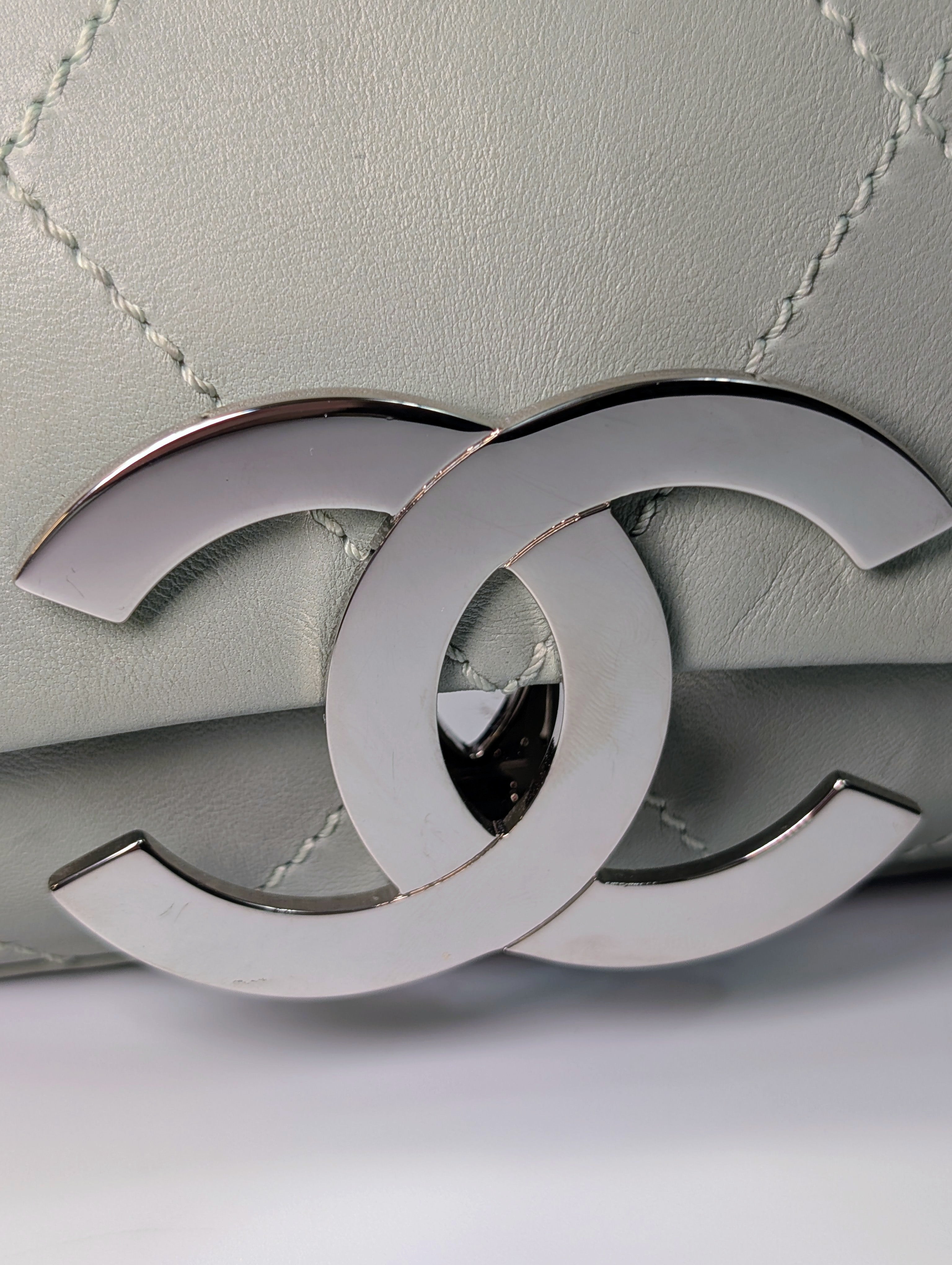 Chanel Vintage Mint Green East West Flap Bag with Oversized Silver CC Lock