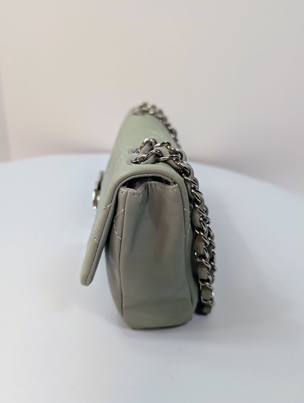 Chanel Vintage Mint Green East West Flap Bag with Oversized Silver CC Lock
