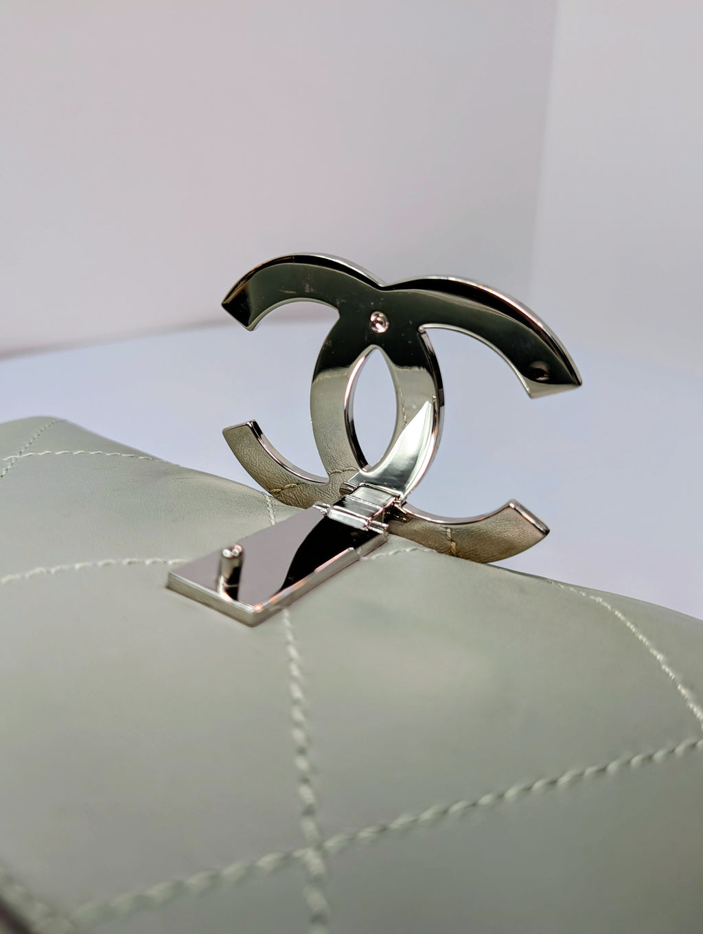 Chanel Vintage Mint Green East West Flap Bag with Oversized Silver CC Lock