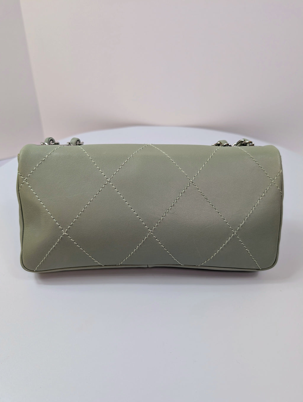 Chanel Vintage Mint Green East West Flap Bag with Oversized Silver CC Lock