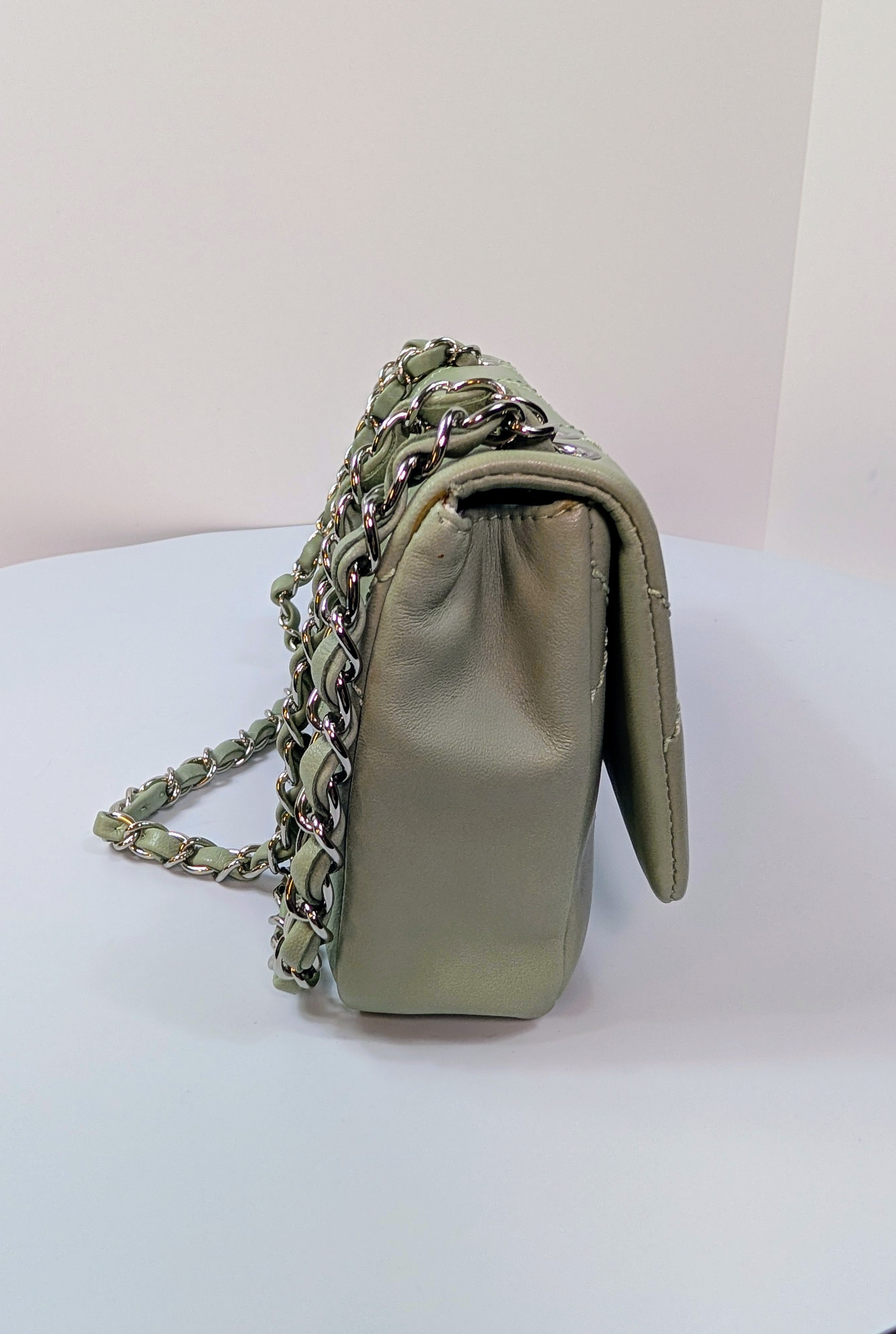 Chanel Vintage Mint Green East West Flap Bag with Oversized Silver CC Lock
