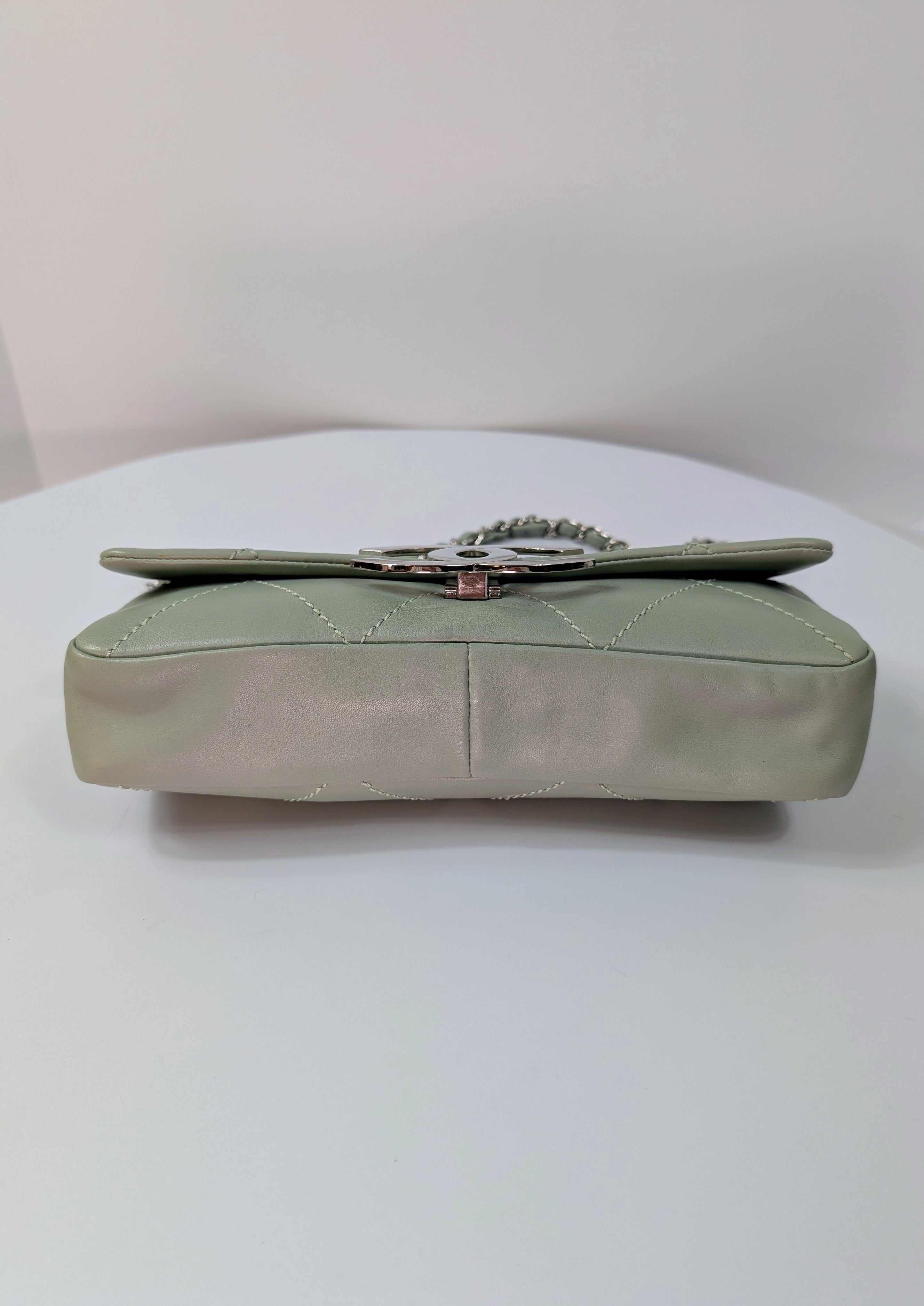 Chanel Vintage Mint Green East West Flap Bag with Oversized Silver CC Lock