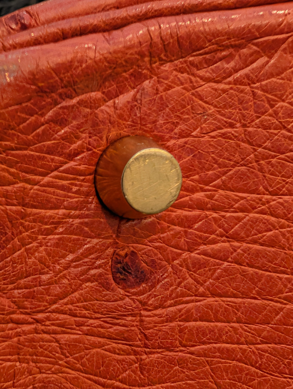 Hermes Vintage Orange Terracotta Ostrich Leather Tote Bag