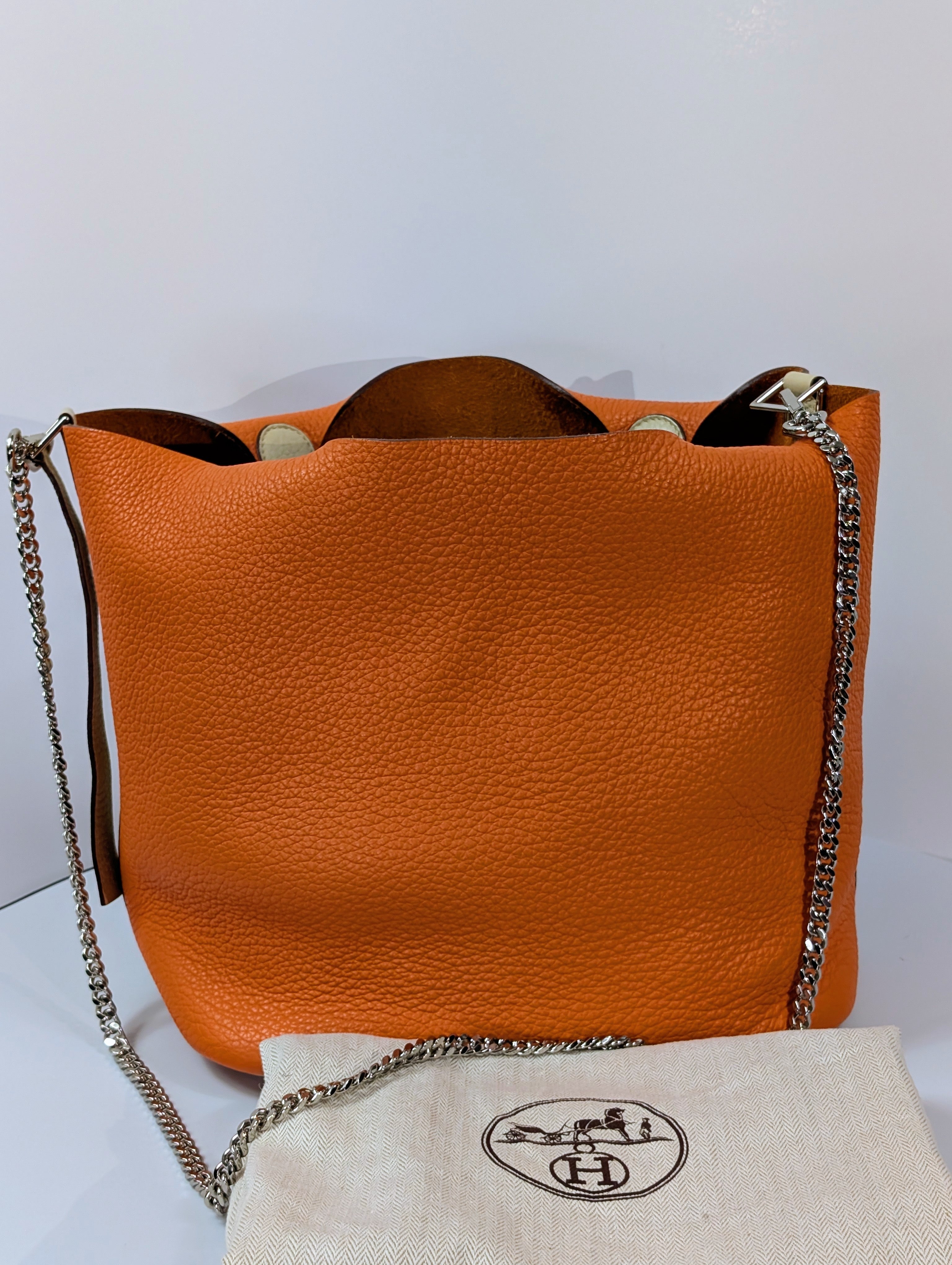Hermes Bicolor Orange & Parchemin Clemence Leather Picotin 26 (GM) SOLD