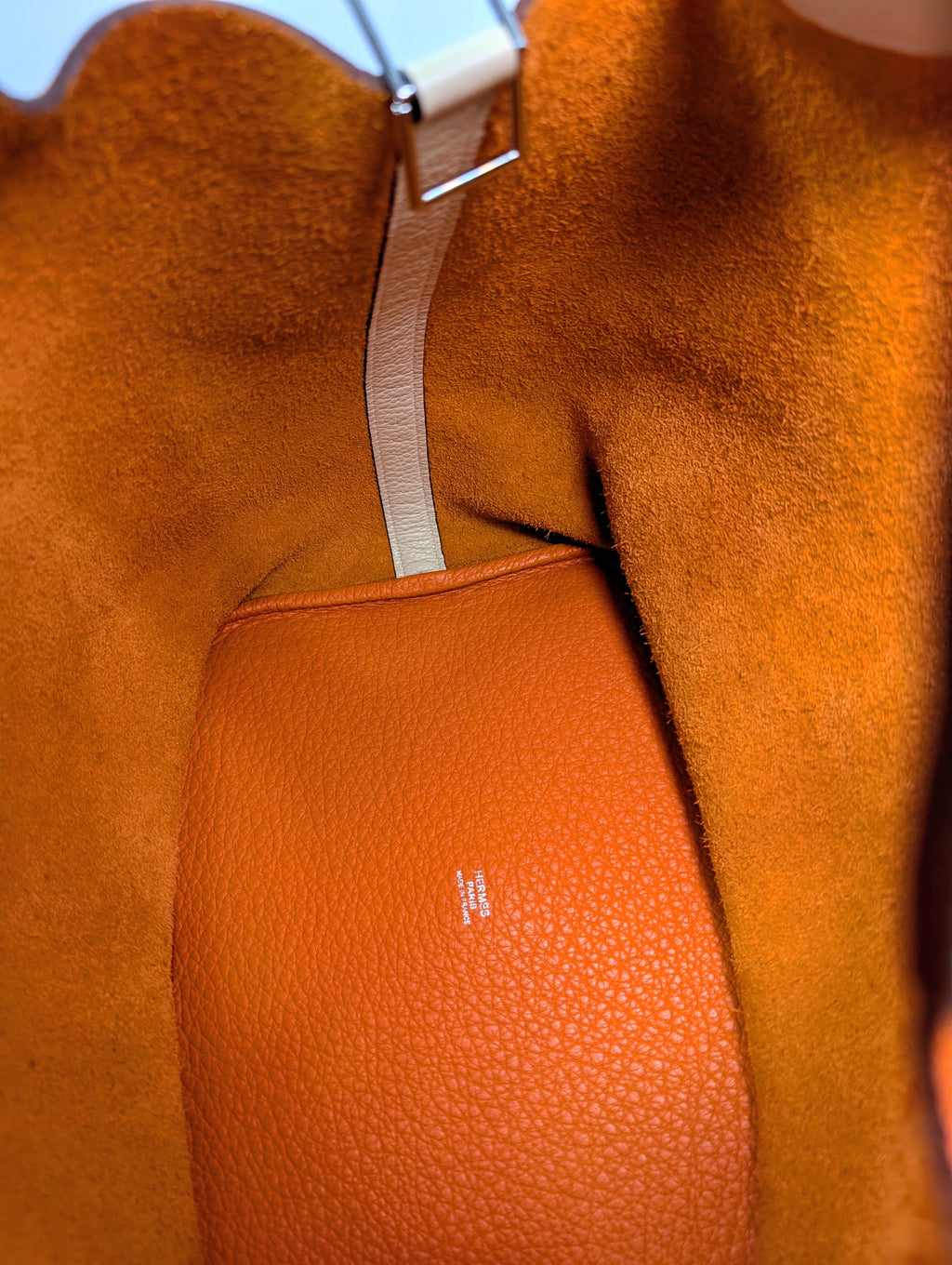 Hermes Bicolor Orange & Parchemin Clemence Leather Picotin 26 (GM) SOLD