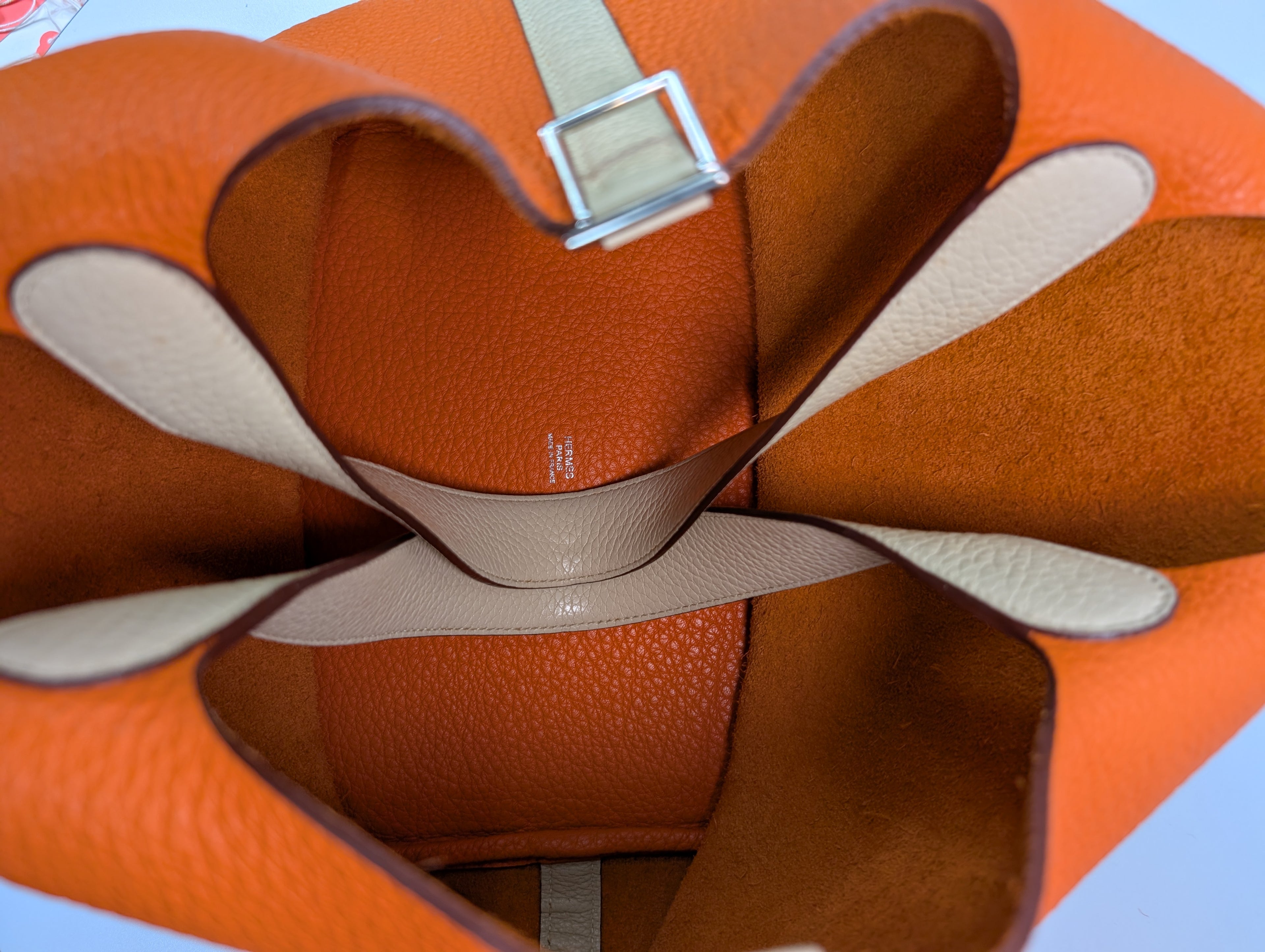 Hermes Bicolor Orange & Parchemin Clemence Leather Picotin 26 (GM) SOLD