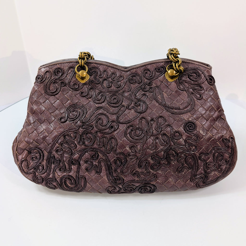 Bottega Veneta Burgundy Brown Intrecciato Embroidered Shoulder Bag