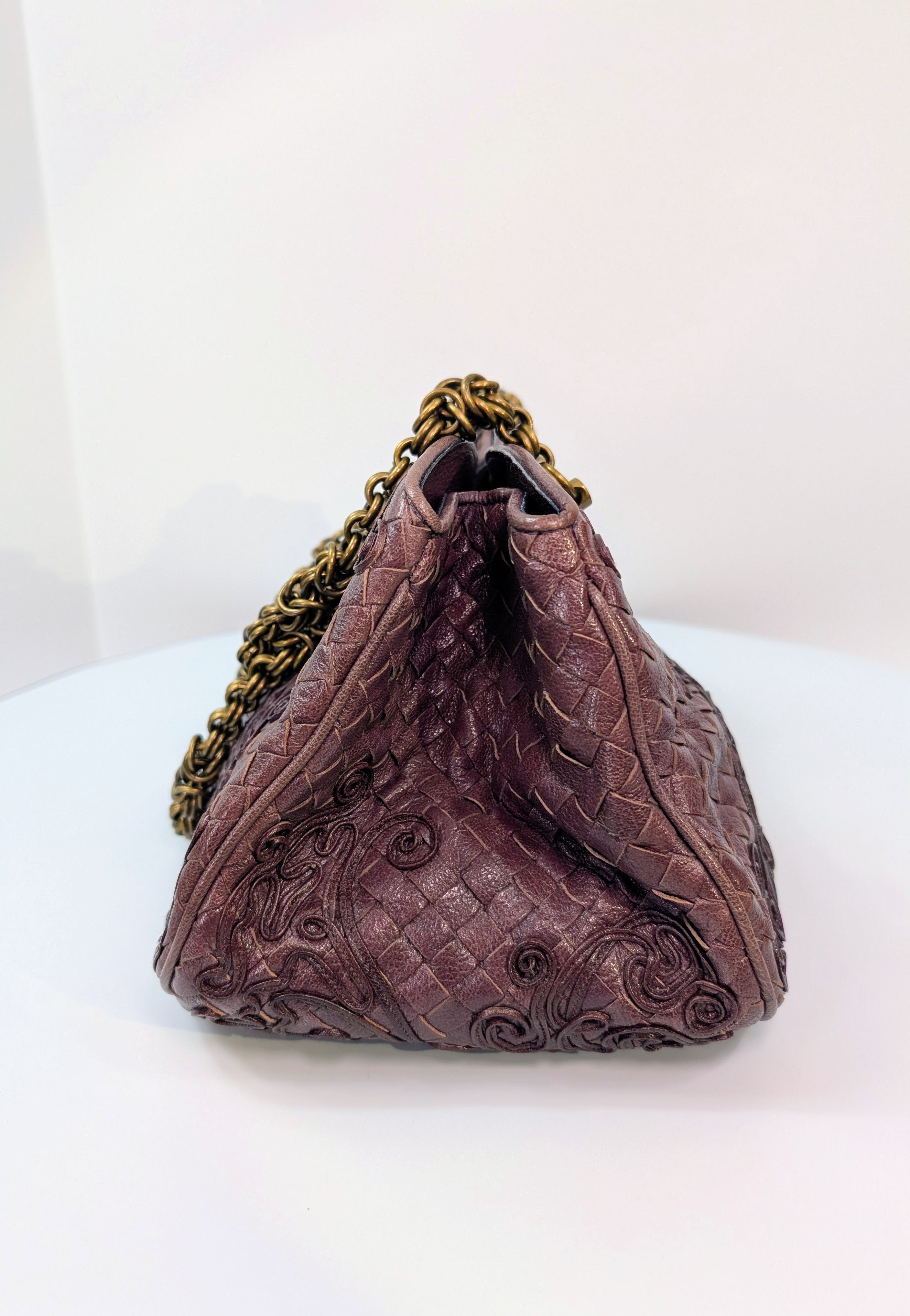 Bottega Veneta Burgundy Brown Intrecciato Embroidered Shoulder Bag