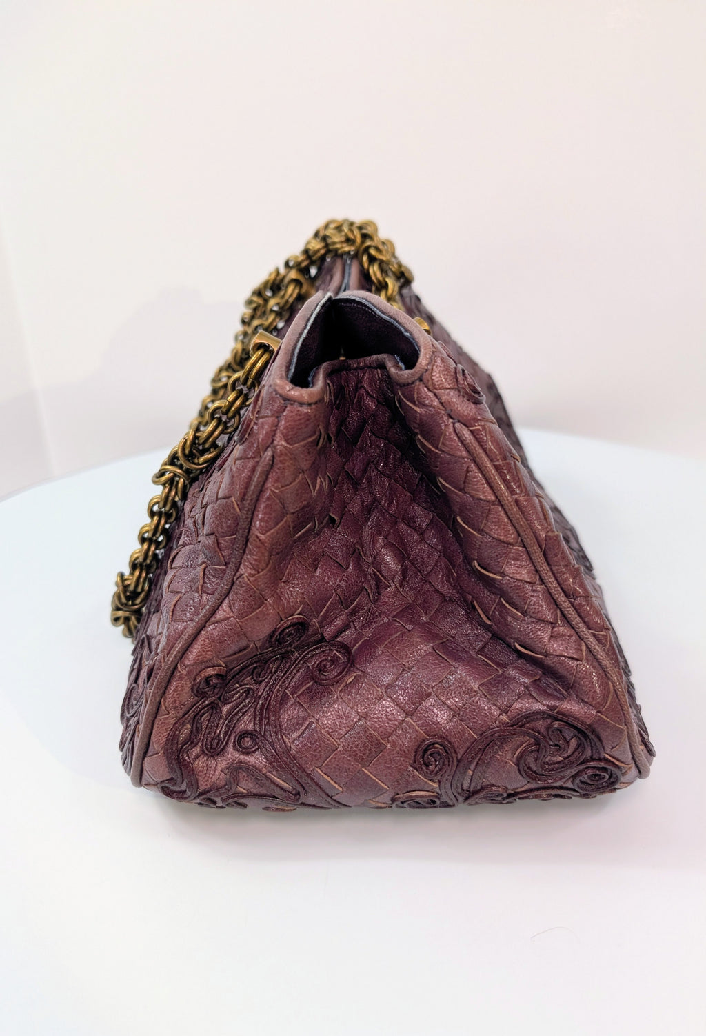 Bottega Veneta Burgundy Brown Intrecciato Embroidered Shoulder Bag