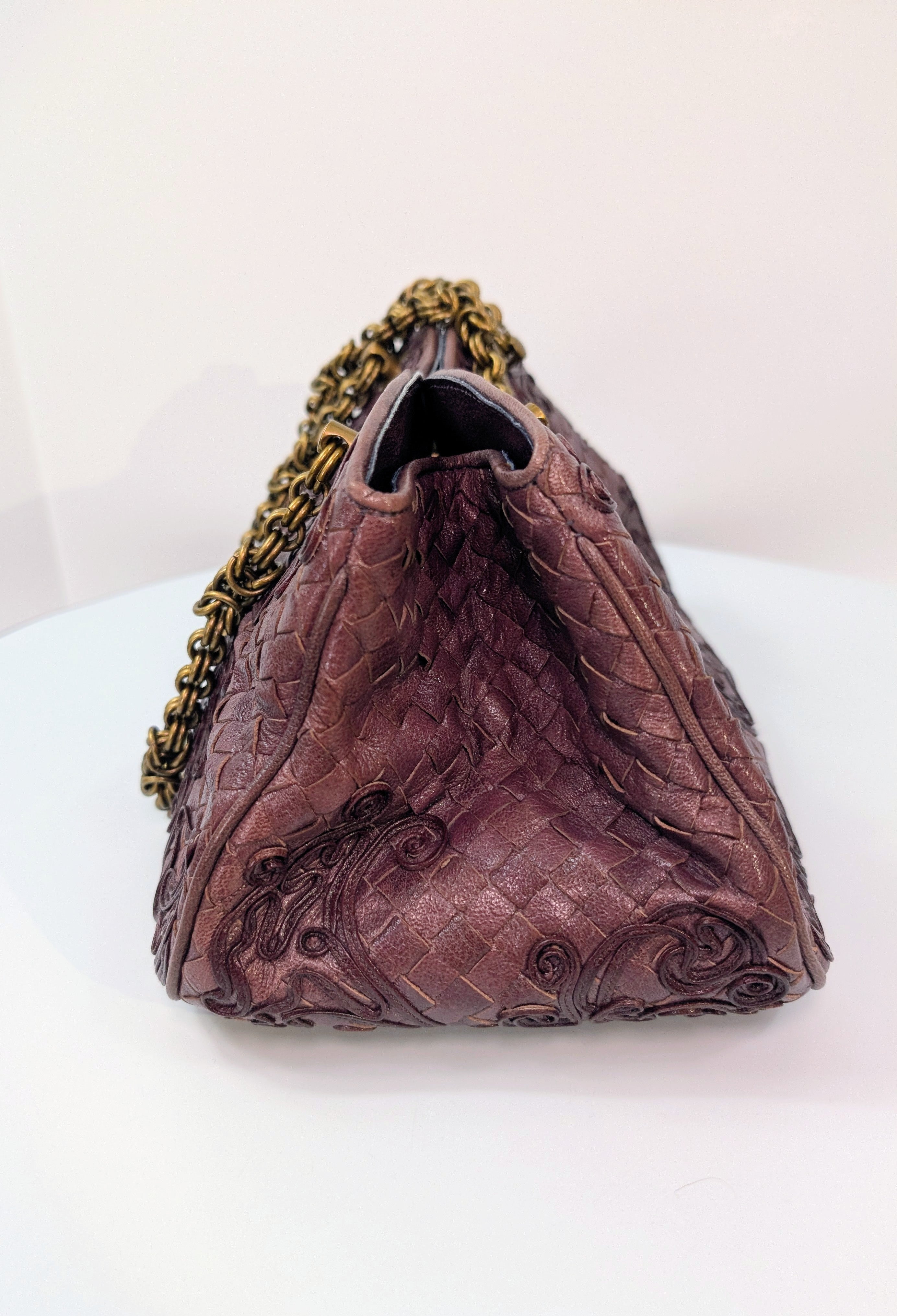 Bottega Veneta Burgundy Brown Intrecciato Embroidered Shoulder Bag