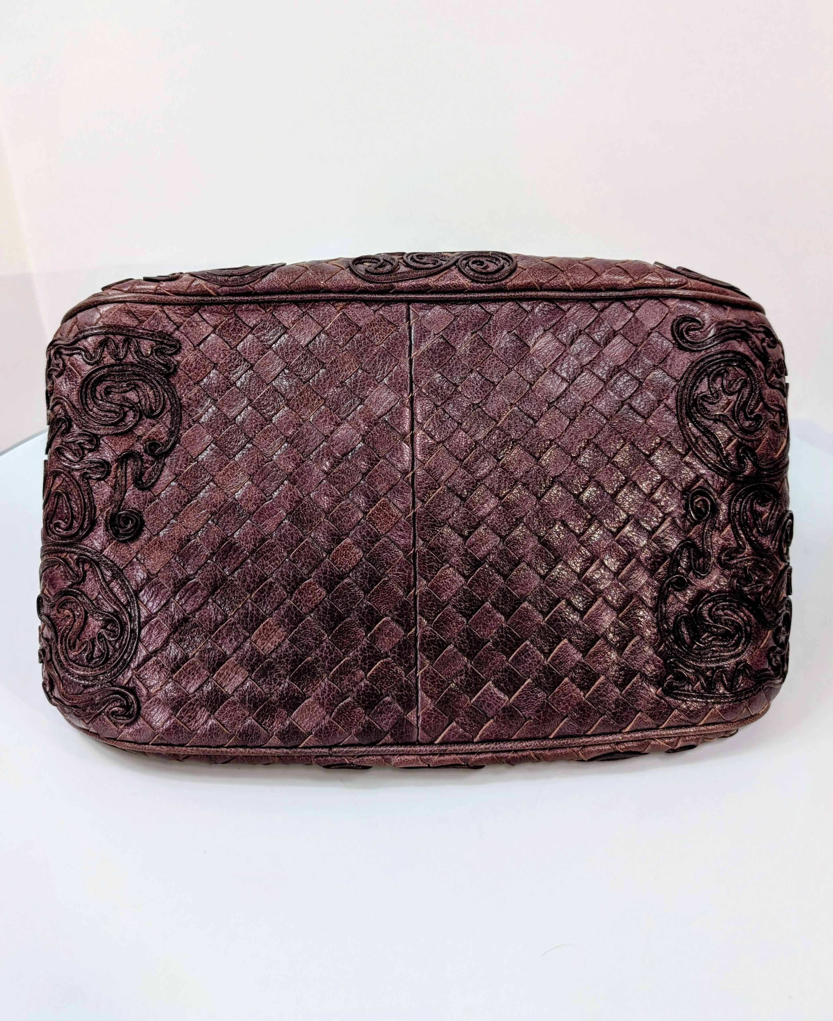 Bottega Veneta Burgundy Brown Intrecciato Embroidered Shoulder Bag