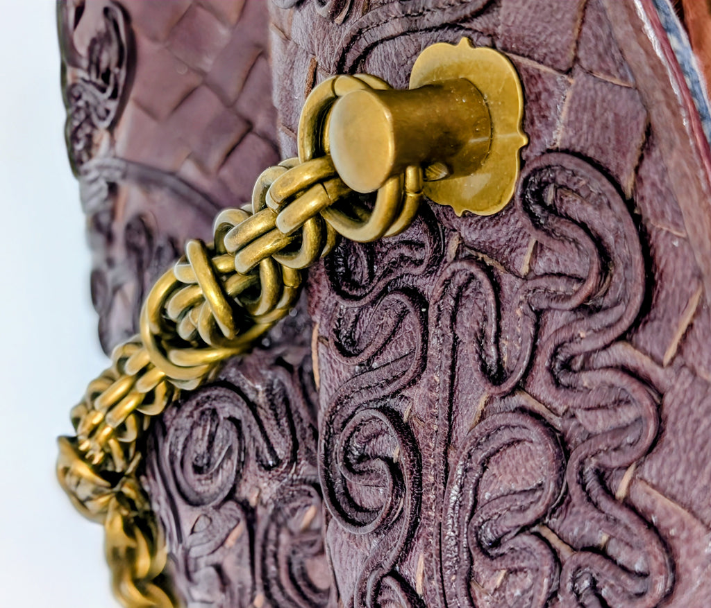 Bottega Veneta Burgundy Brown Intrecciato Embroidered Shoulder Bag