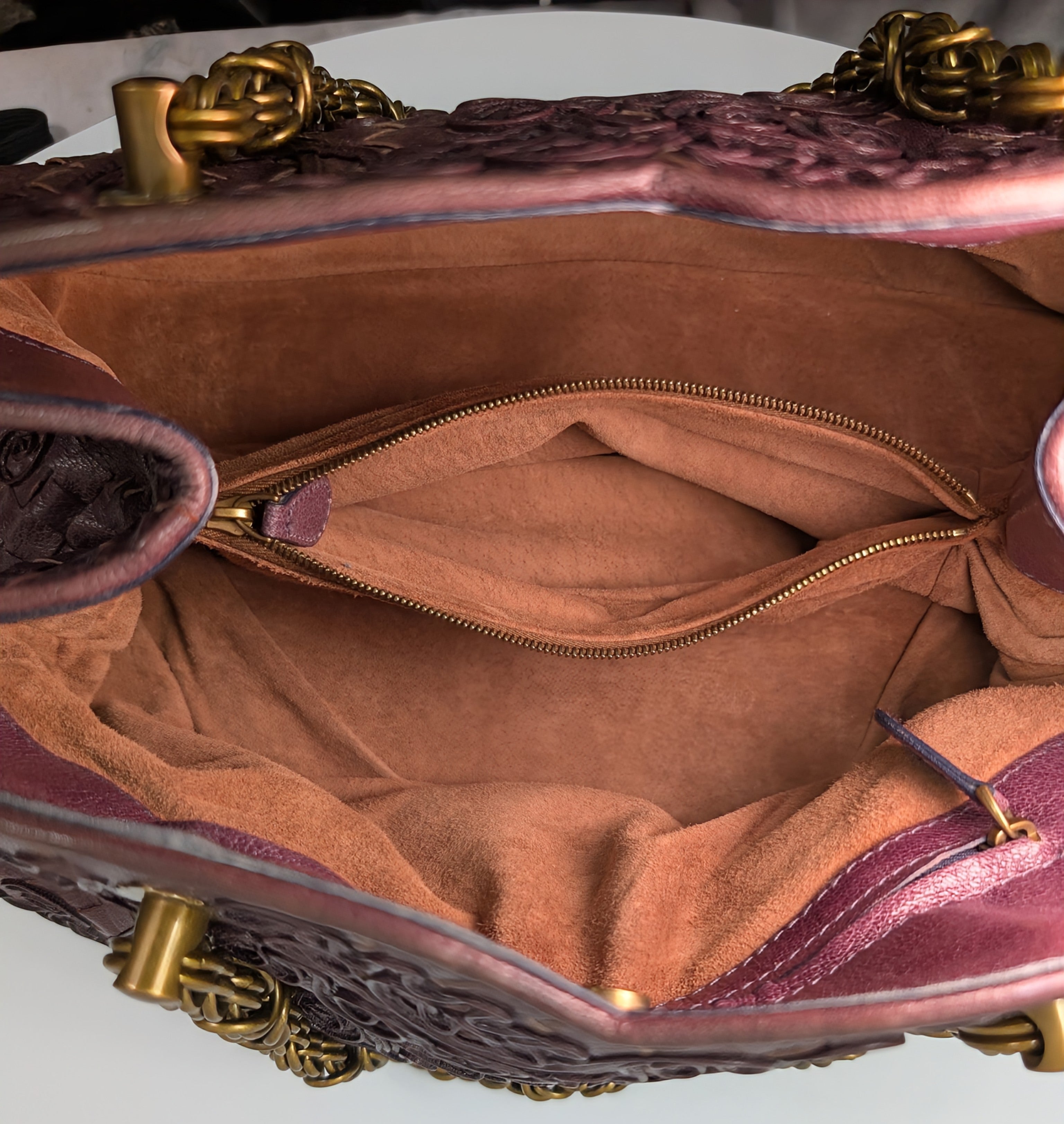 Bottega Veneta Burgundy Brown Intrecciato Embroidered Shoulder Bag