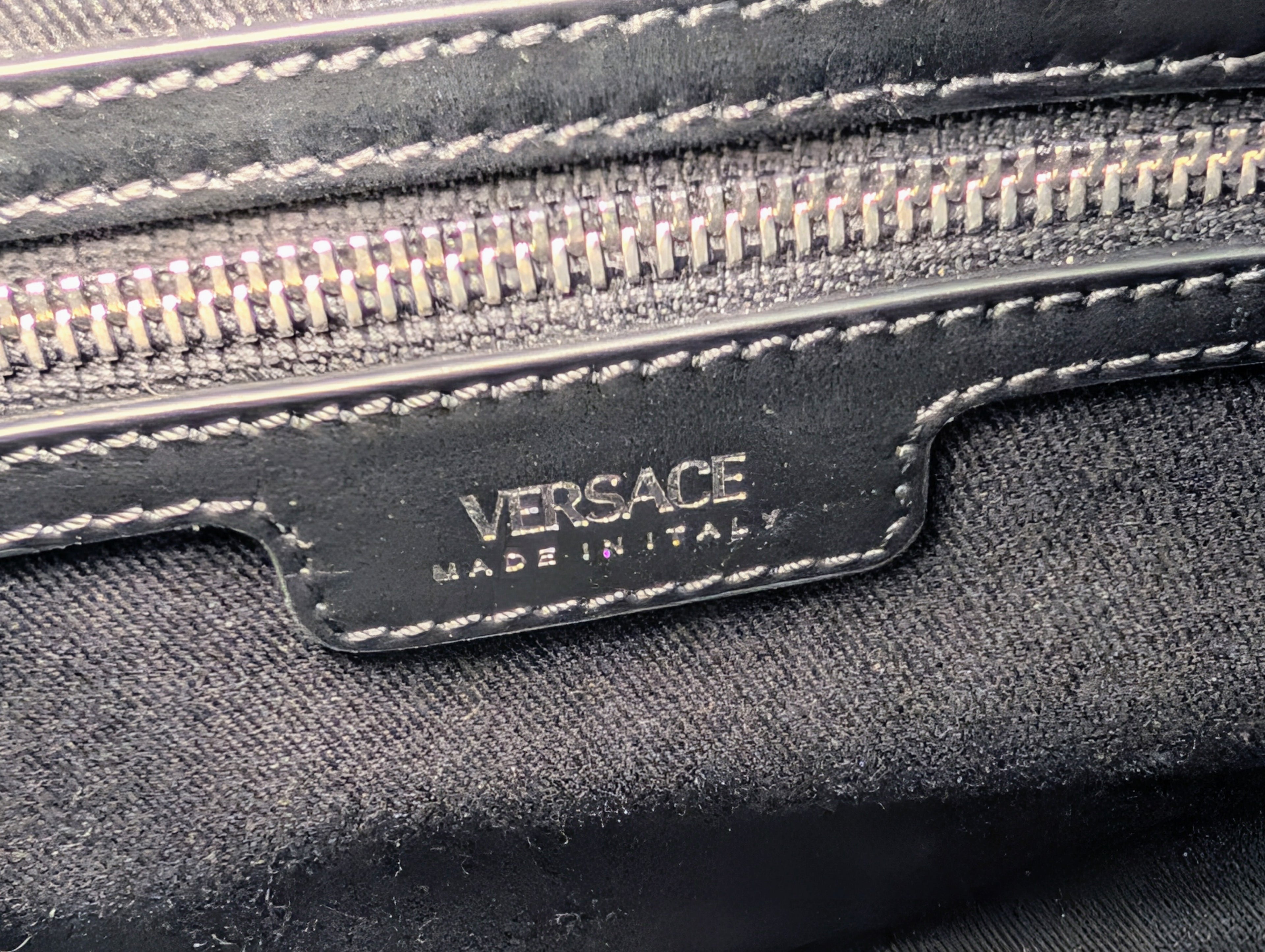 Versace La Medusa Raffia Straw Tote with Silver Studded Logo