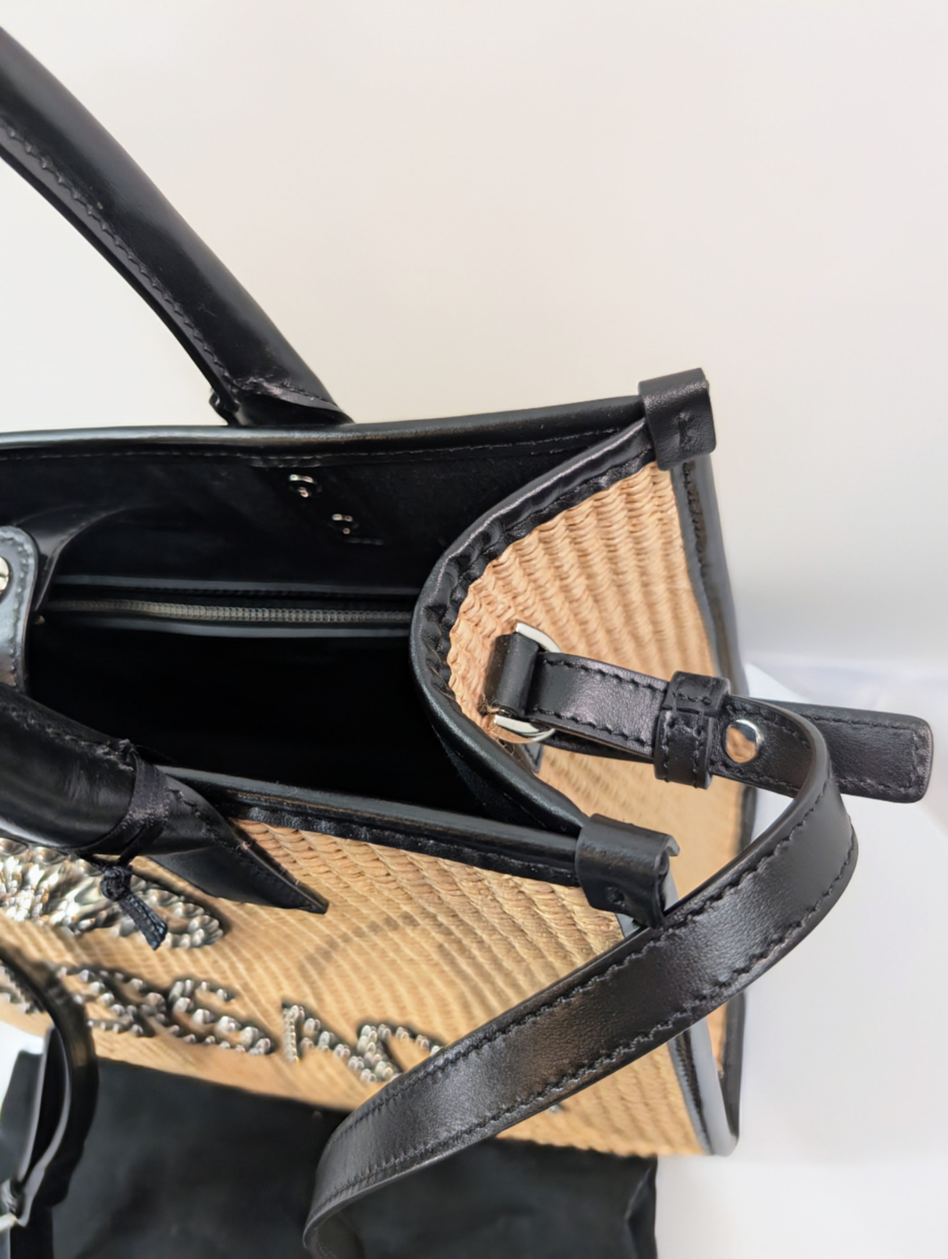 Versace La Medusa Raffia Straw Tote with Silver Studded Logo