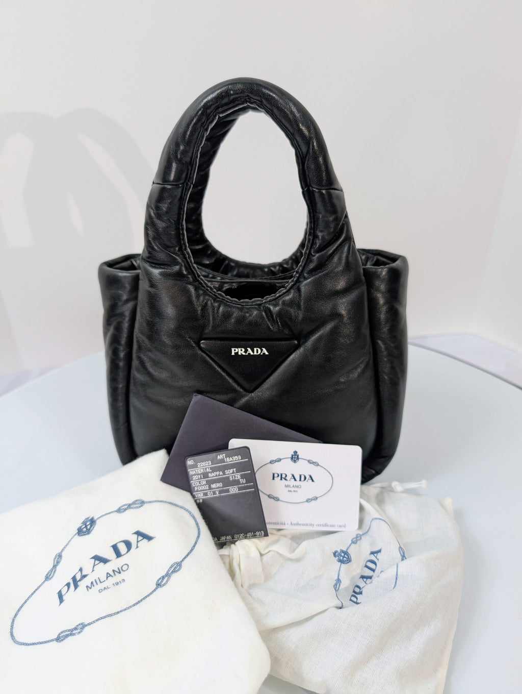 Prada Limited Edition Black Padded Soft Napa Leather Mini-Tote Bag